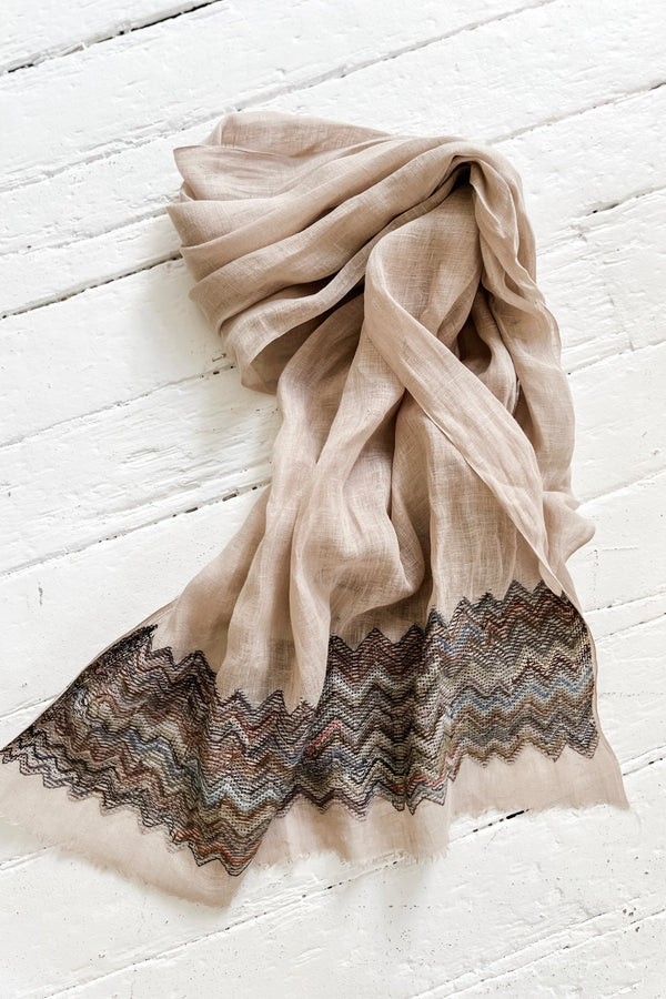 Sophie Digard | Embroidered Linen Stole | Zig Zag
