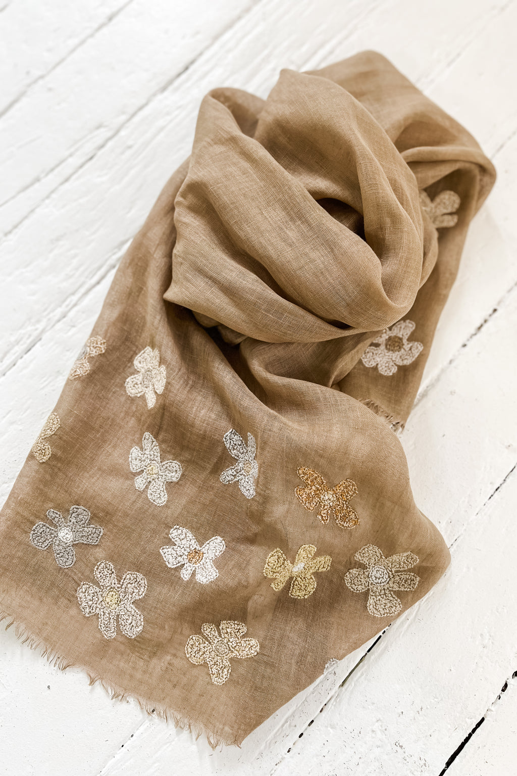 Sophie Digard | Embroidered Linen Stole | Scattered Flowers