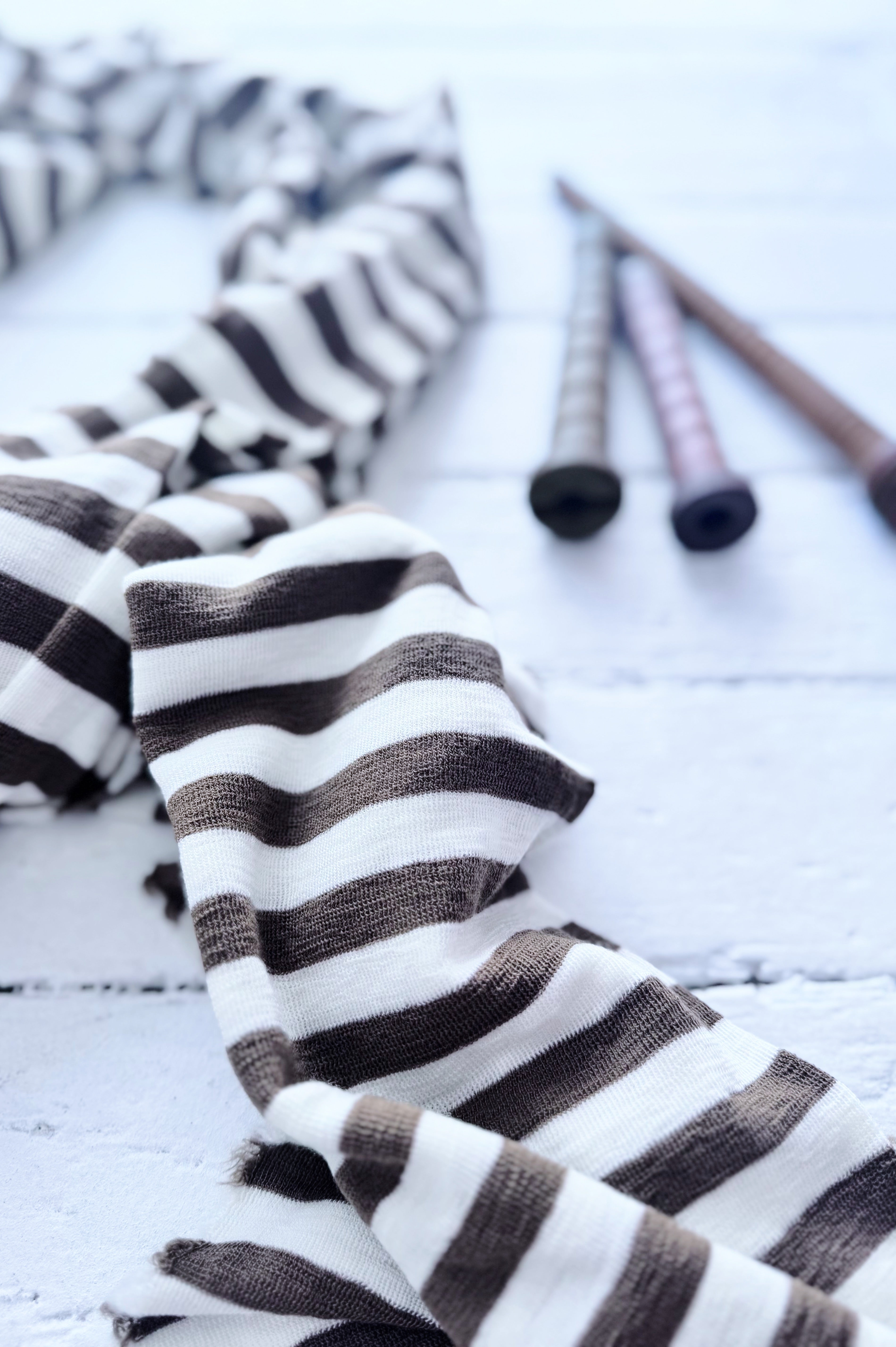 Merino Scarf | Raw White + Bronze Stripe