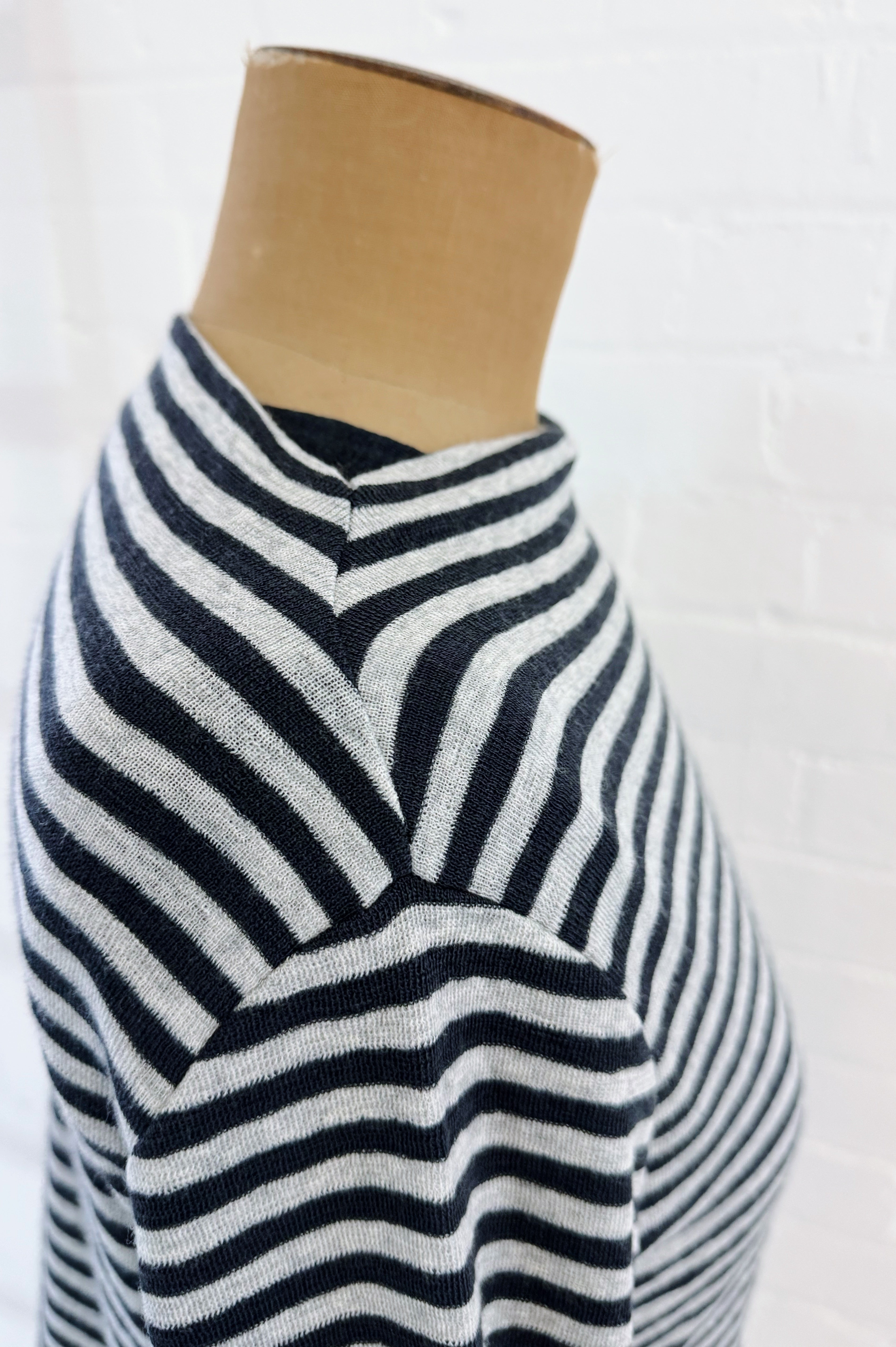 Merino With High Slits | Dawn Grey + Charcoal Stripe