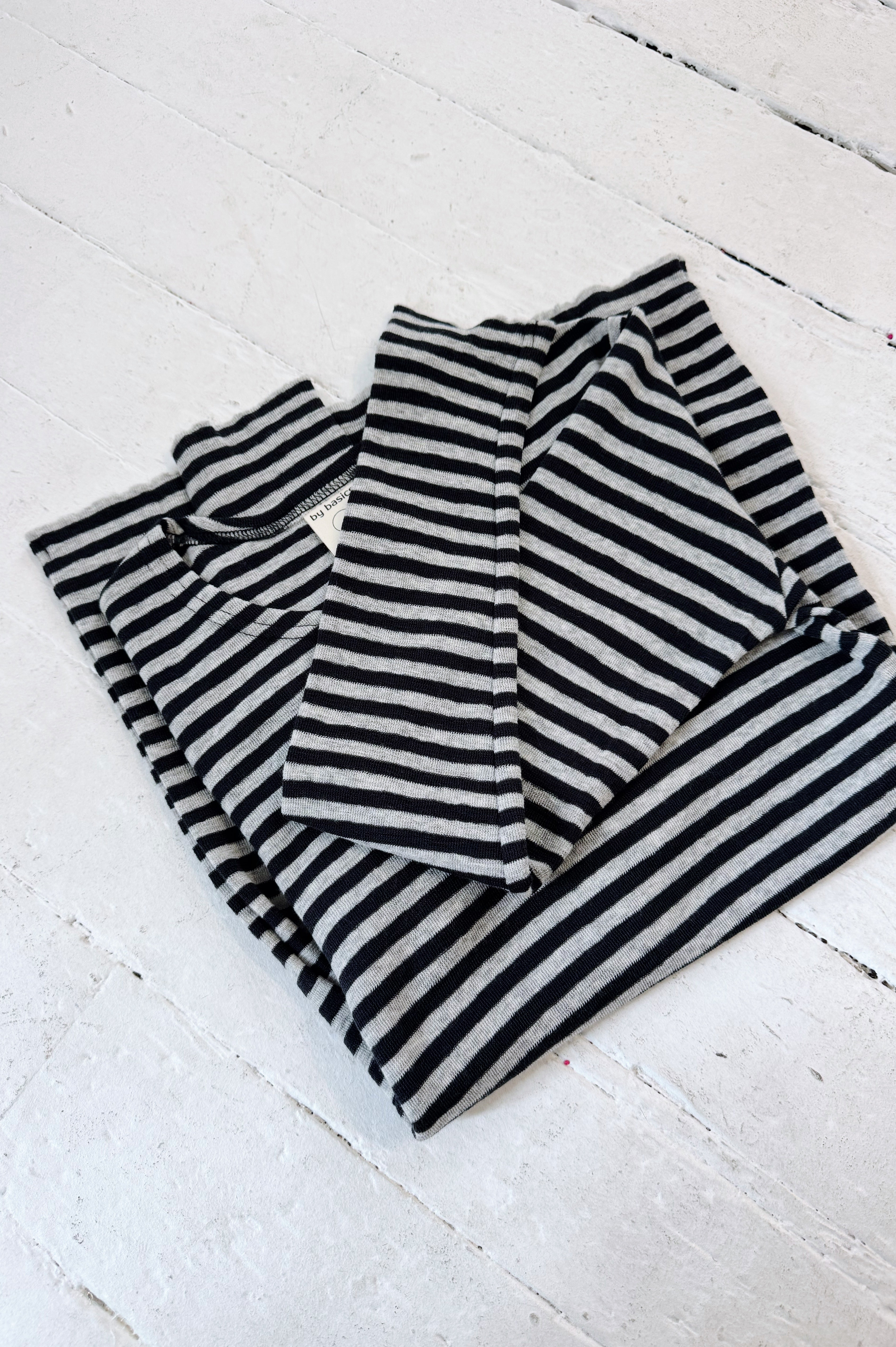 Merino Crew Neck | Dawn Grey + Charcoal Stripe
