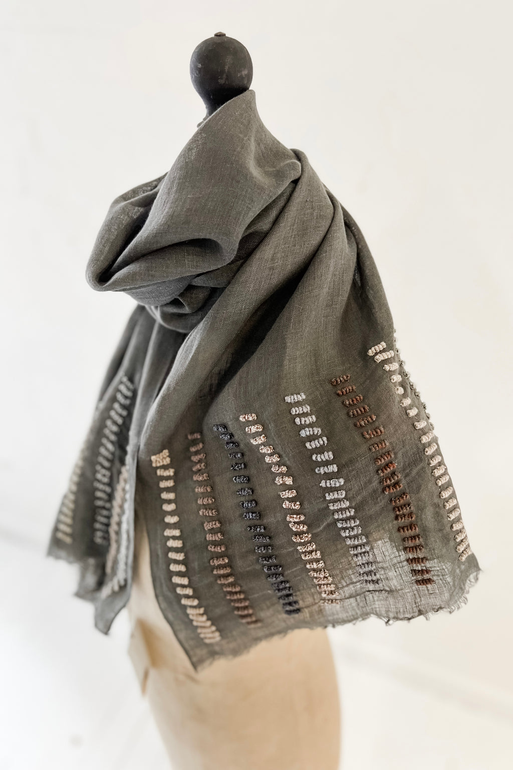 Sophie Digard | Embroidered Linen Stole | Knotted Lines