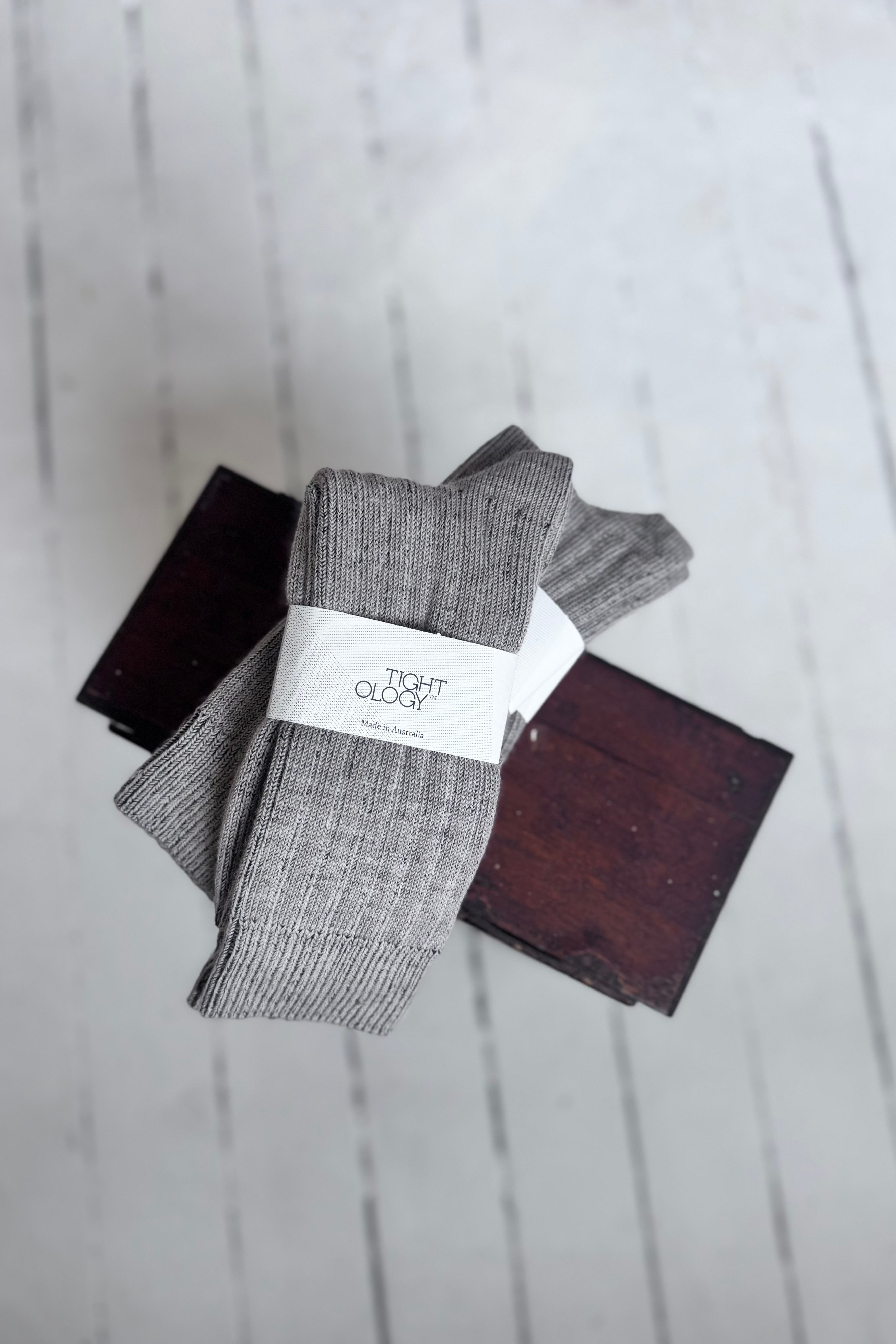 Tightology | Short Rib Merino Socks | Greige