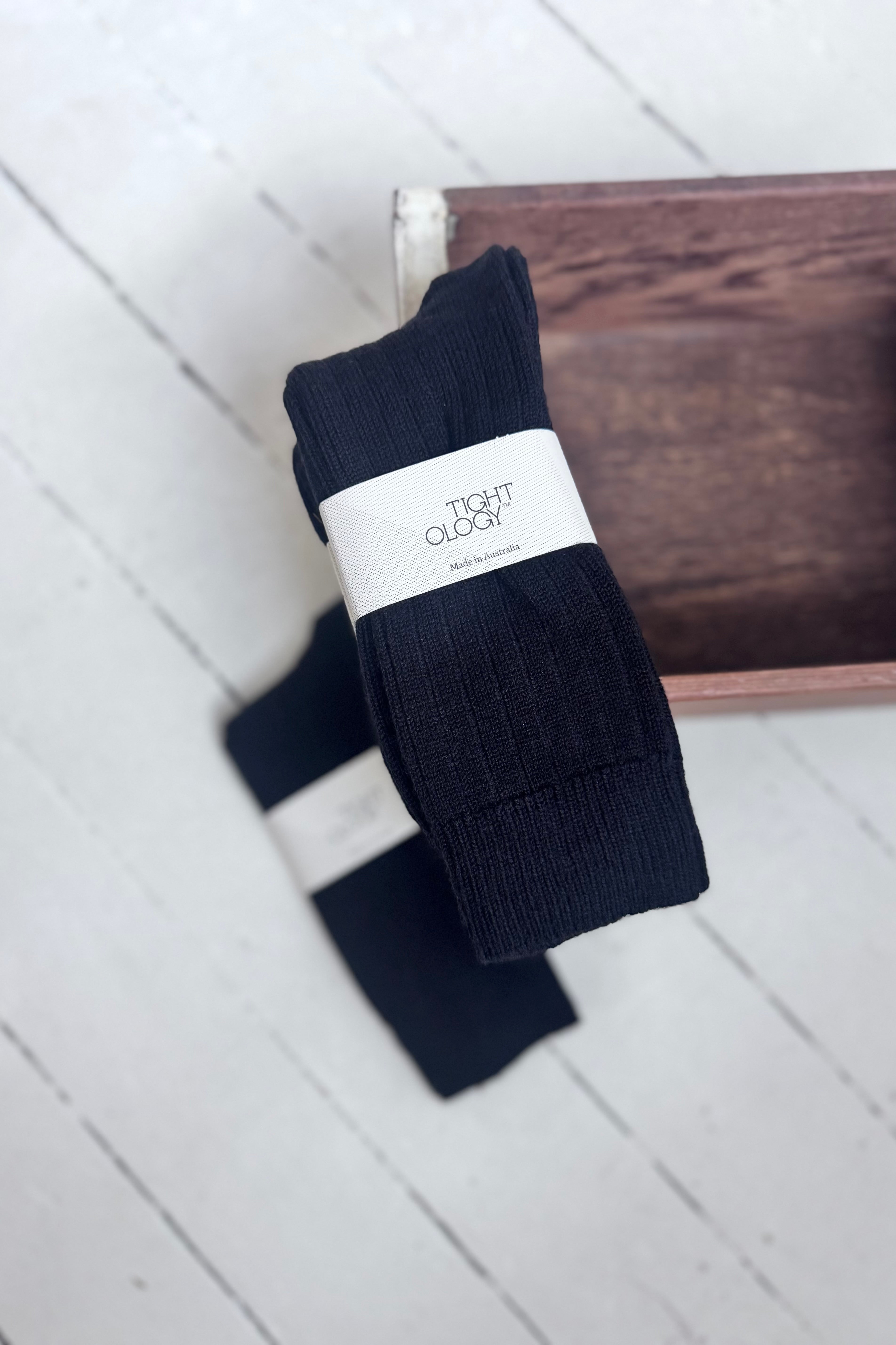 Tightology | Short Rib Merino Socks | Black