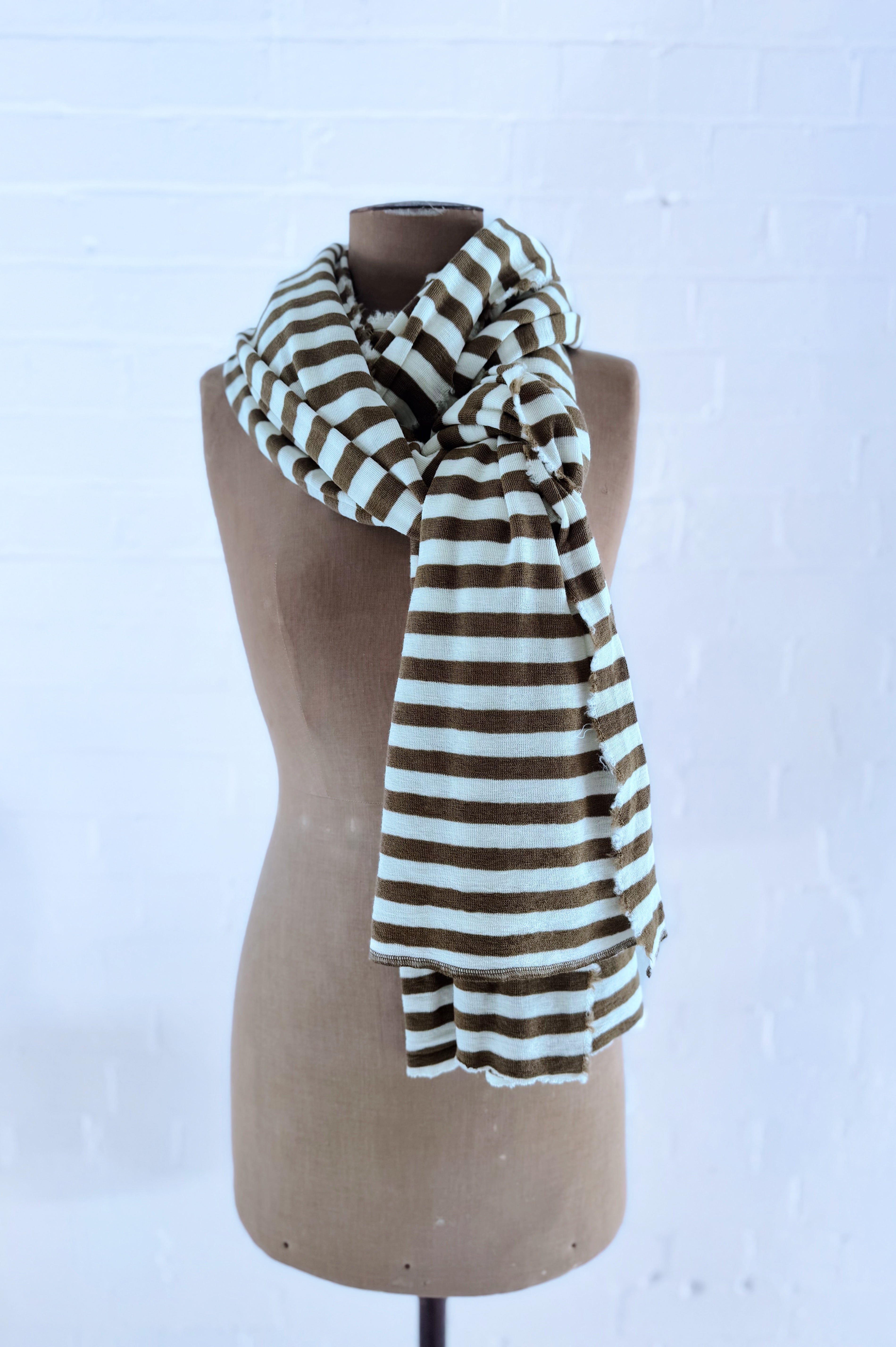 Merino Scarf | Raw White + Bronze Stripe