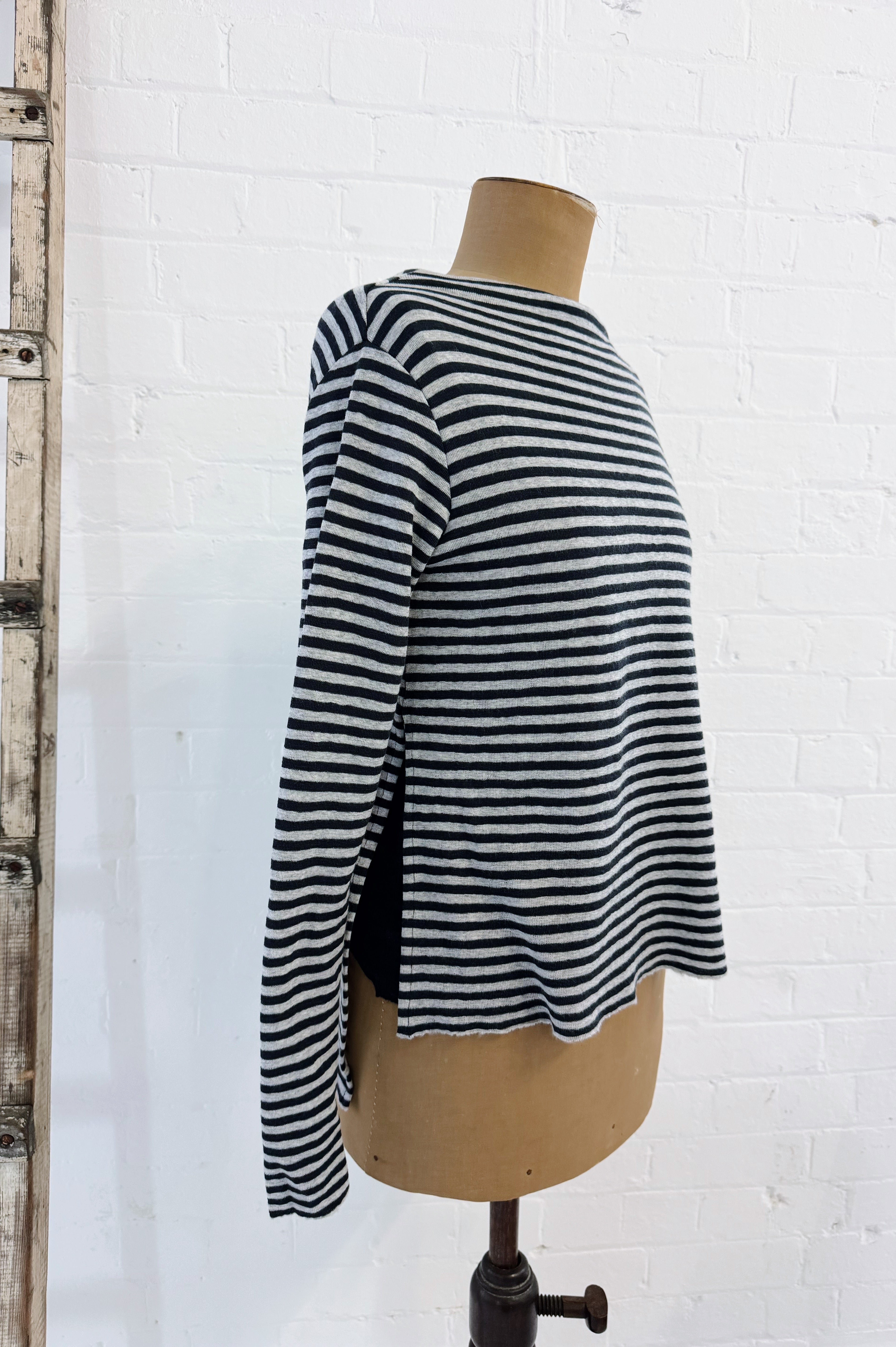 Merino With High Slits | Dawn Grey + Charcoal Stripe
