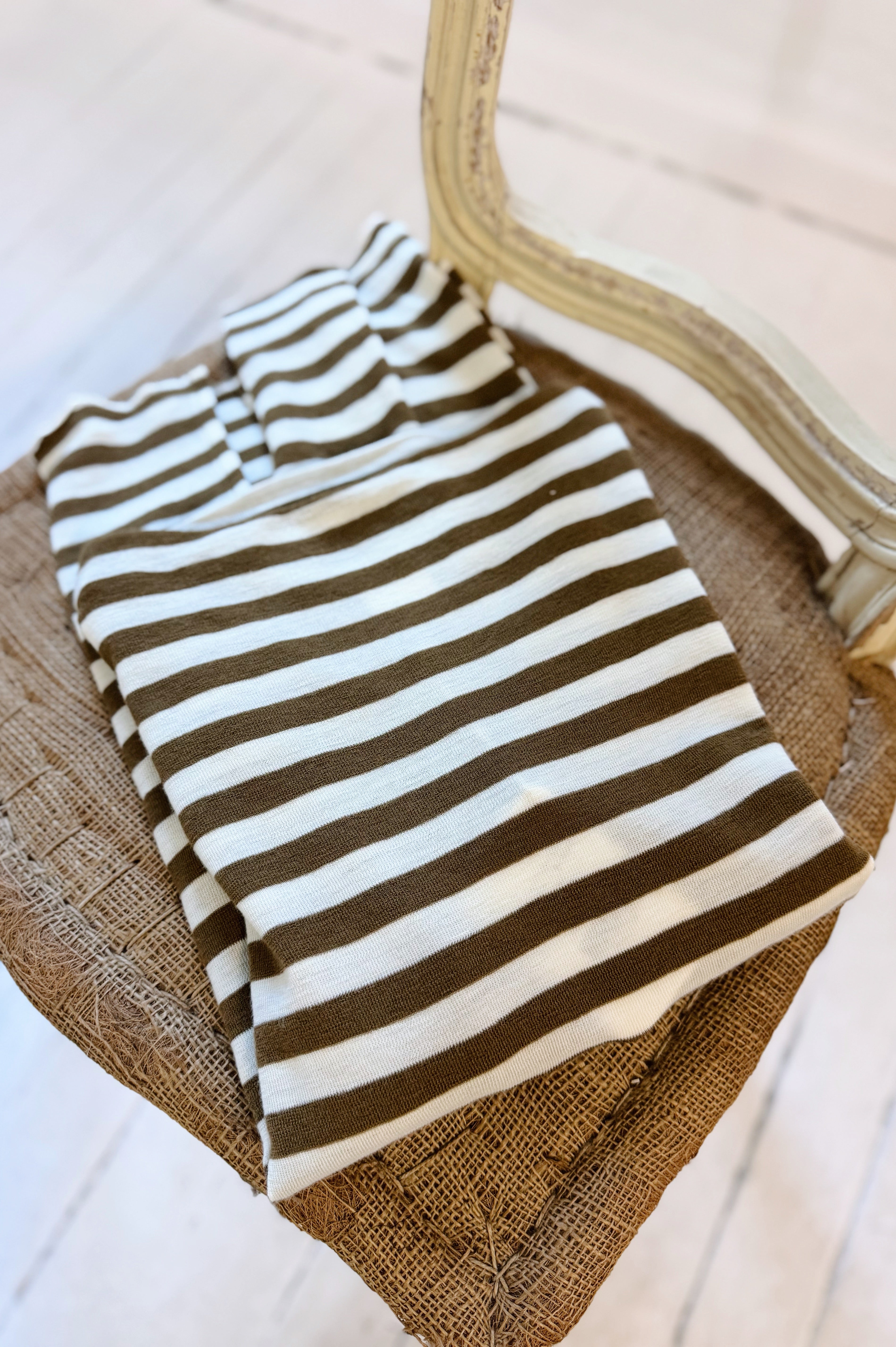 Merino With High Slits | Raw White + Bronze Stripe