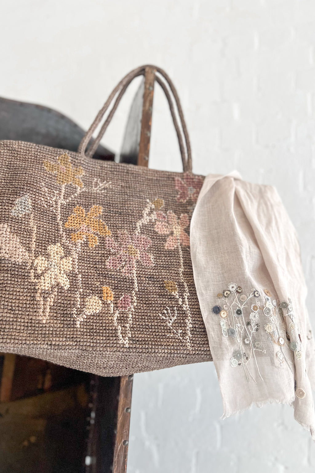 Sophie Digard | Large Tote Bag | Cross Stitch Flowers