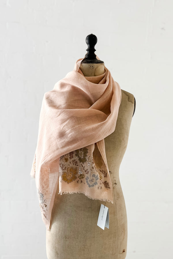 Sophie Digard | Embroidered Linen Stole | Cross Stitch Floral