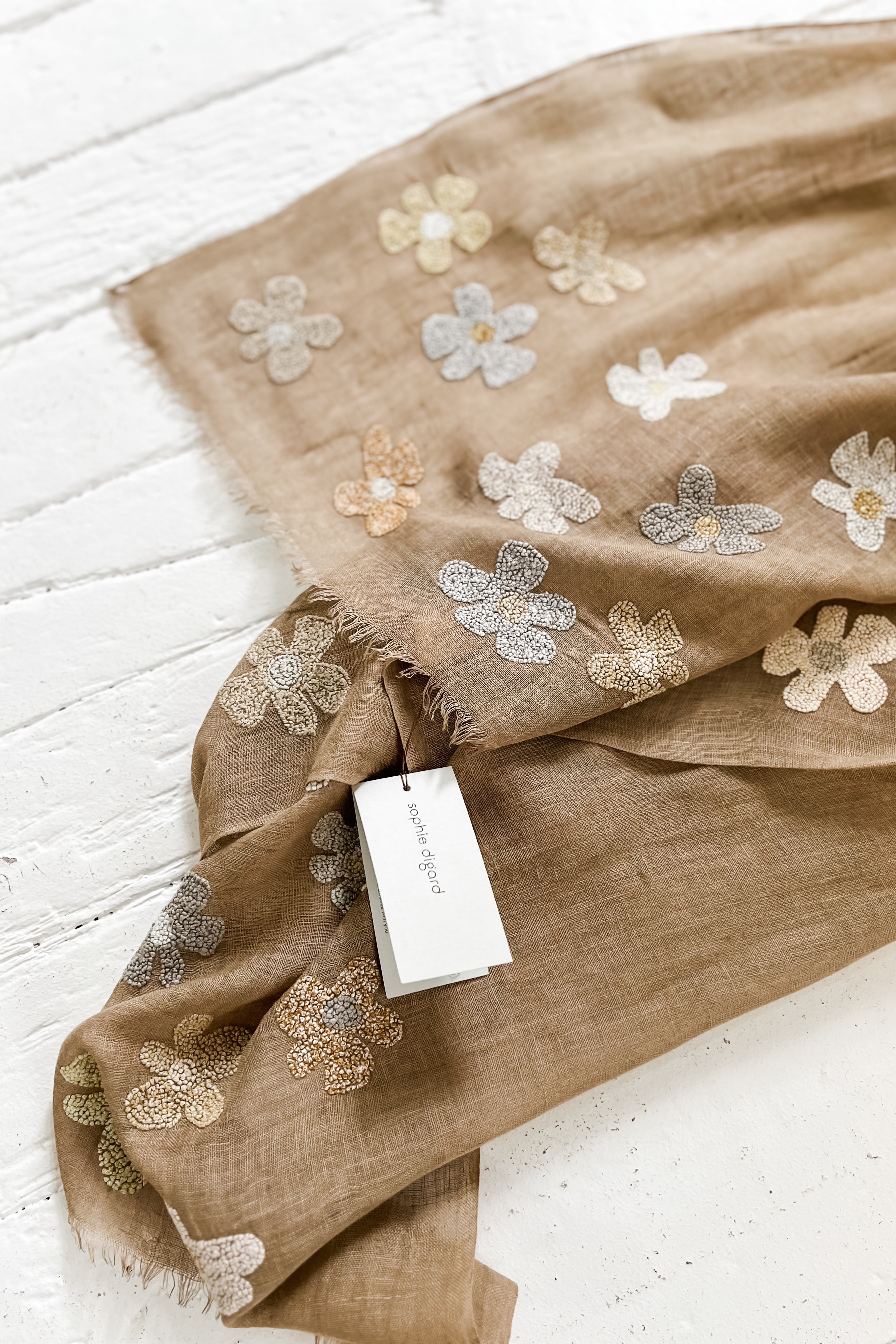 Sophie Digard | Embroidered Linen Stole | Scattered Flowers
