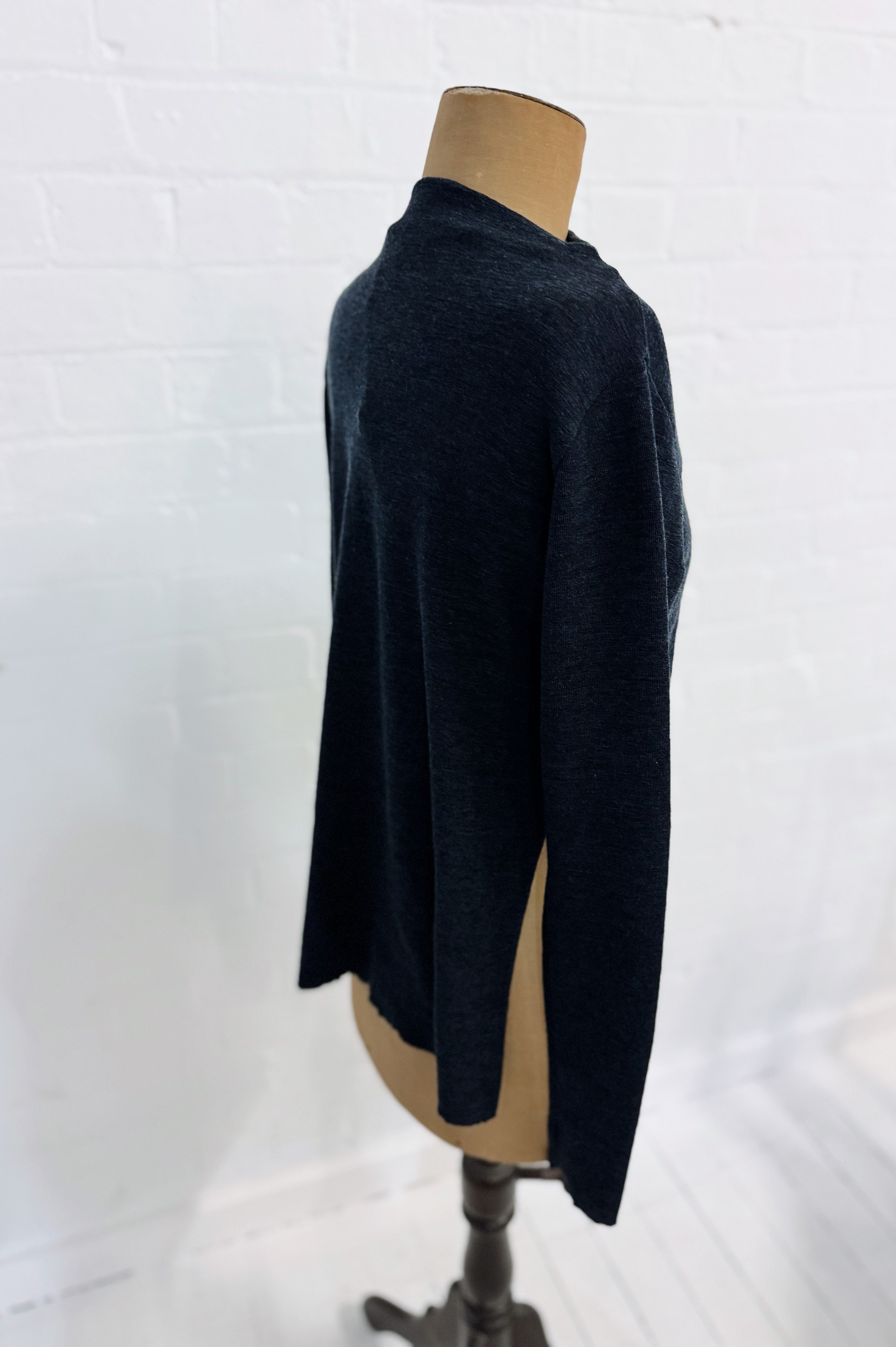 Merino With High Slits | Mid Blue Melange