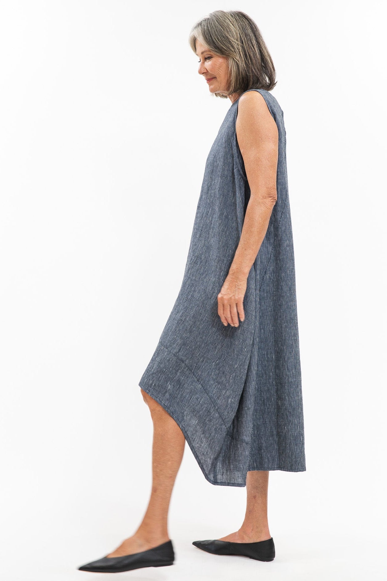 Mia Dress | Navy Pinstripe