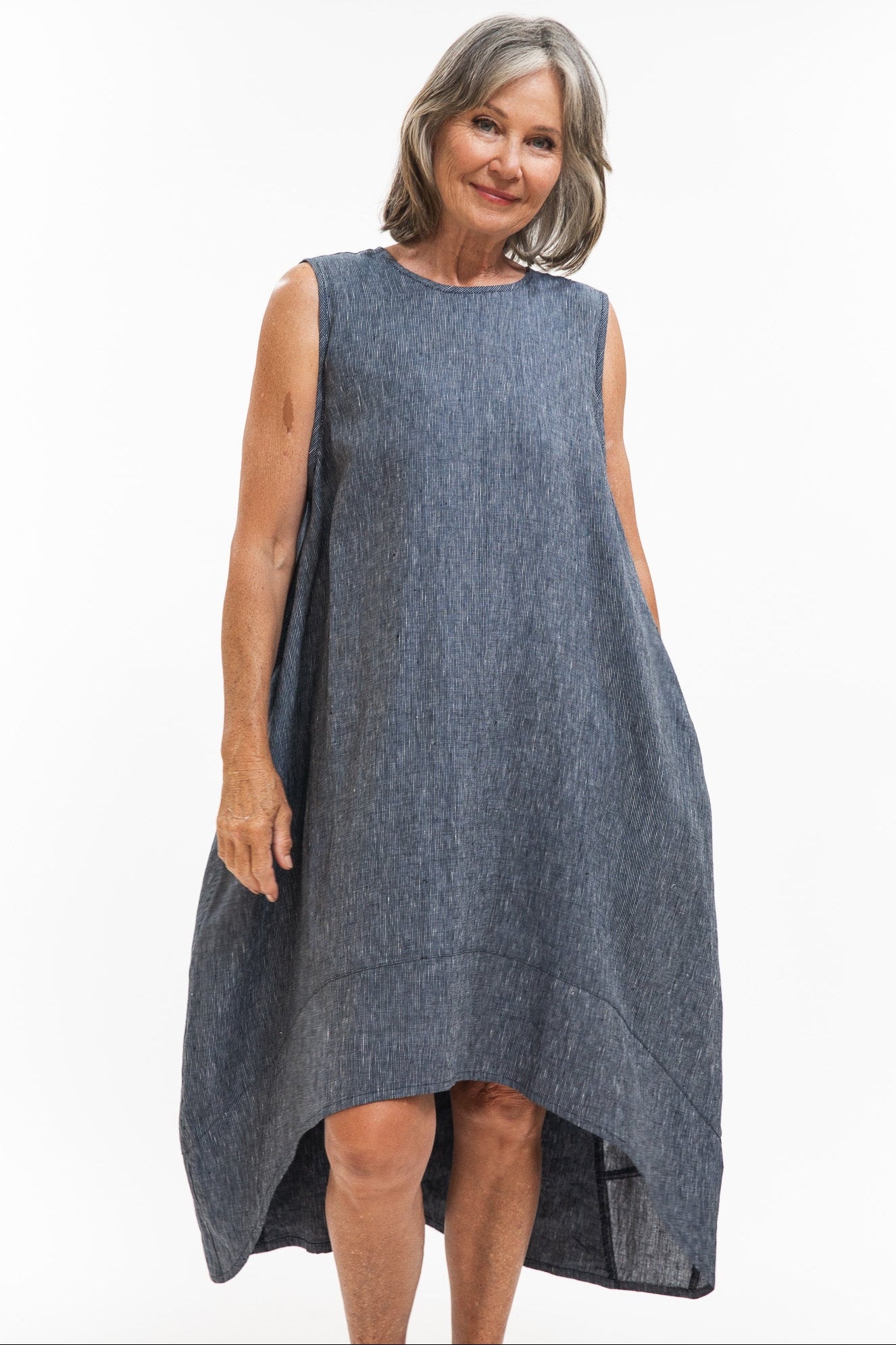 Mia Dress | Navy Pinstripe