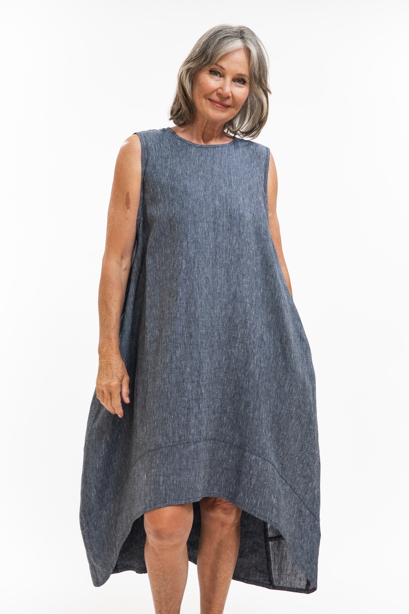 Mia Dress | Navy Pinstripe