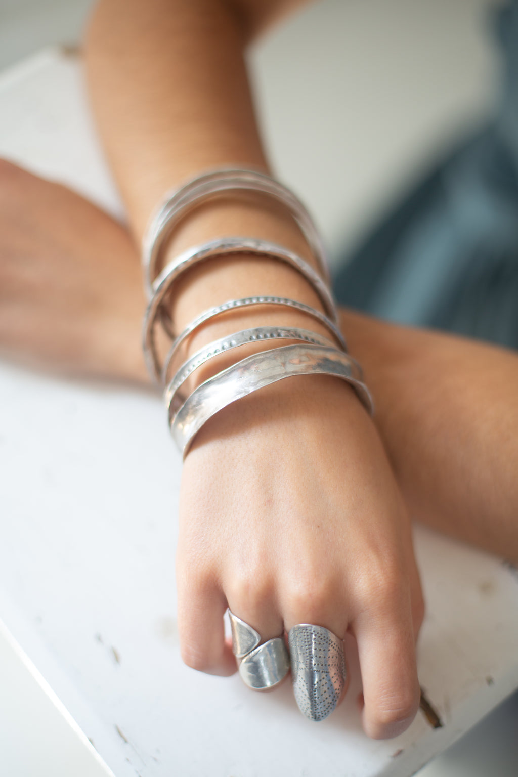 EWA Tribal | Dot Motif Stacking Bracelets | Silver