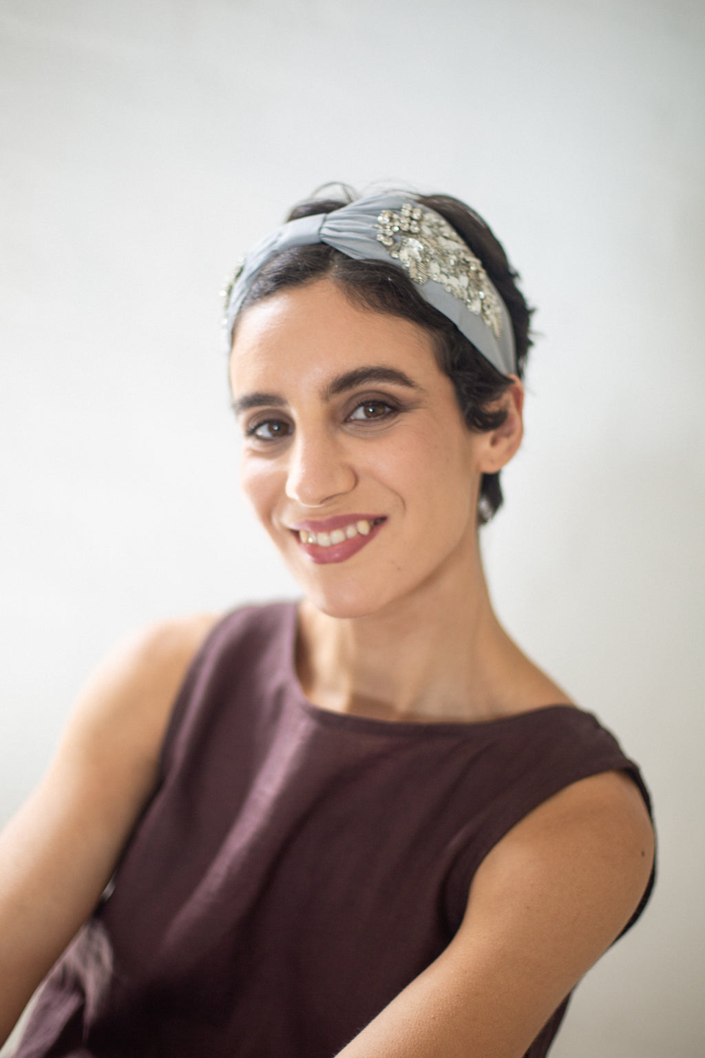 Hard Embroidered Headband | Ash