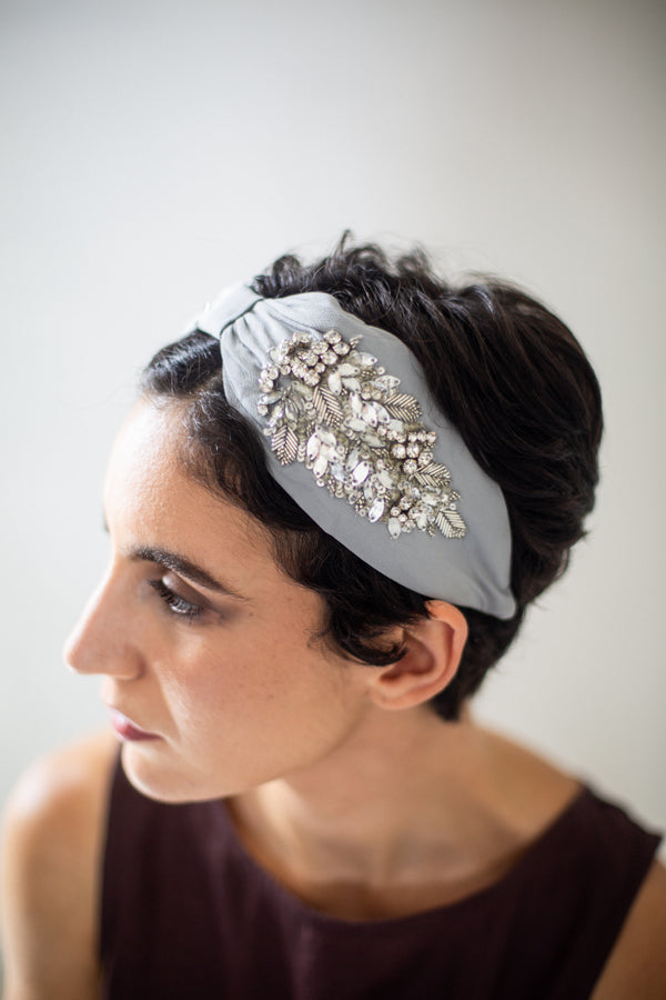 Hard Embroidered Headband | Ash