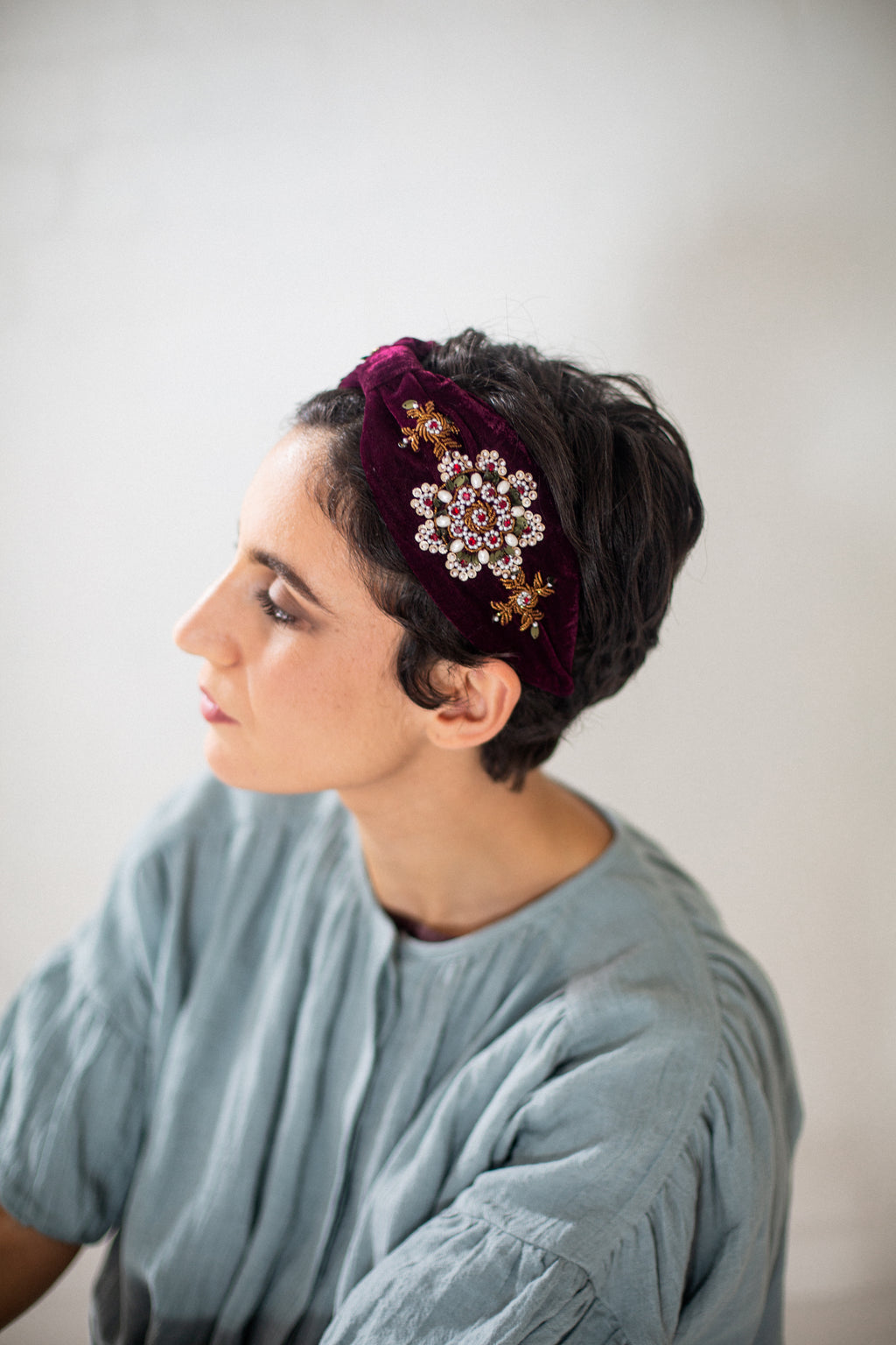 Hard Embroidered Headband | Scarlett