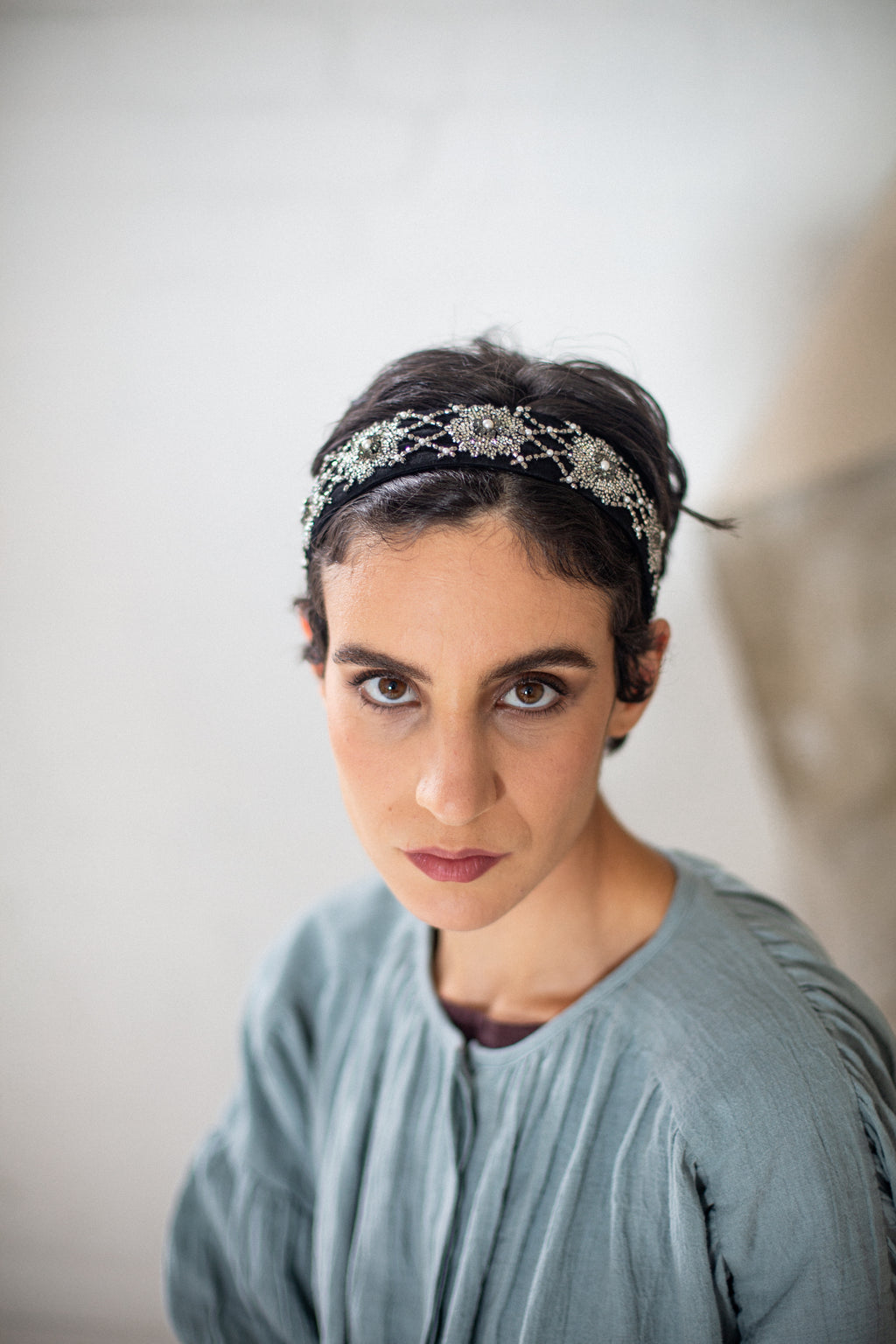 Hard Embroidered Headband | Celeste