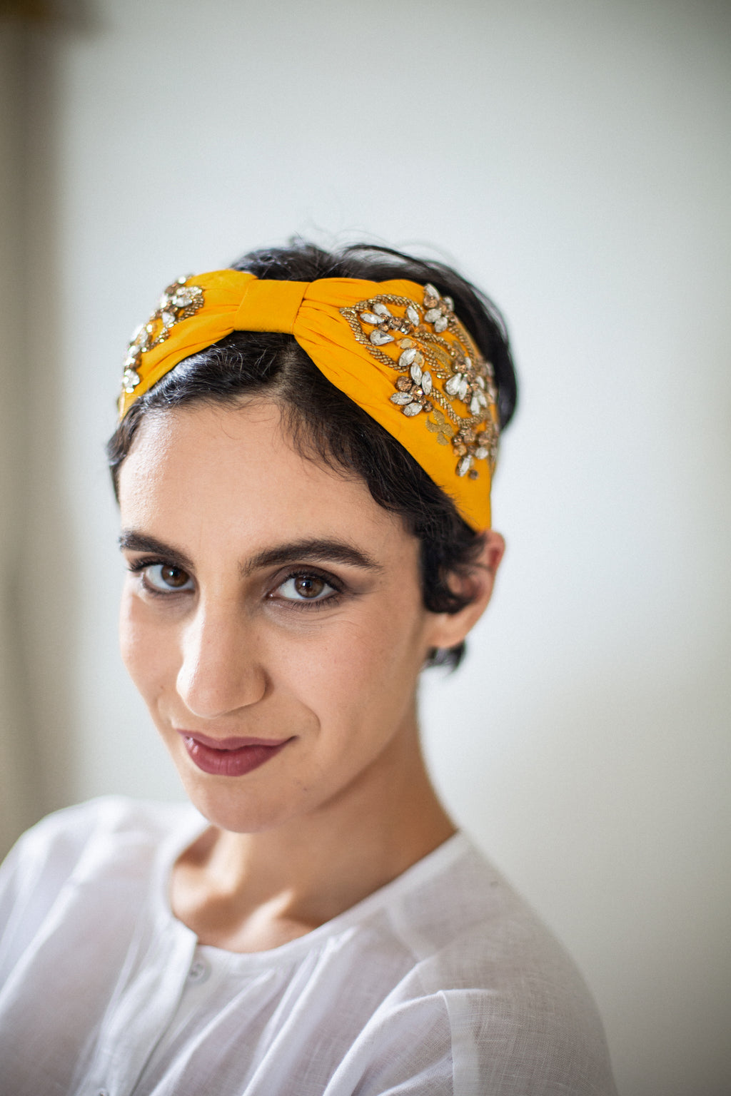 Hard Embroidered Headband | Poppy