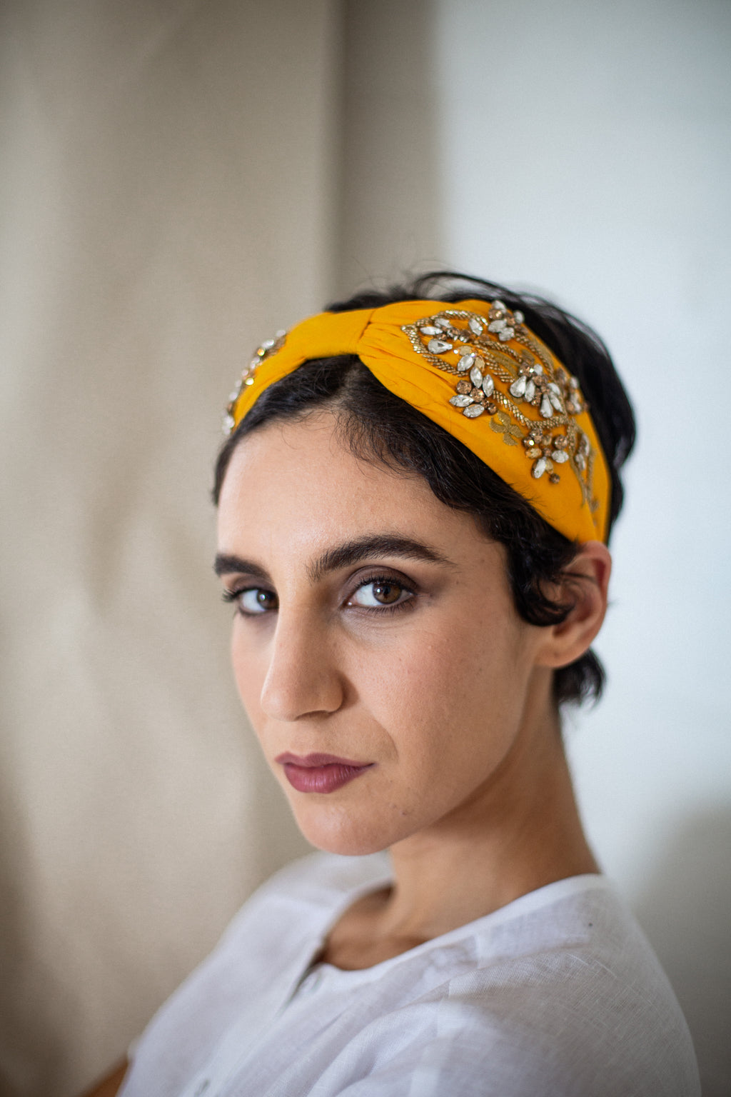 Hard Embroidered Headband | Poppy