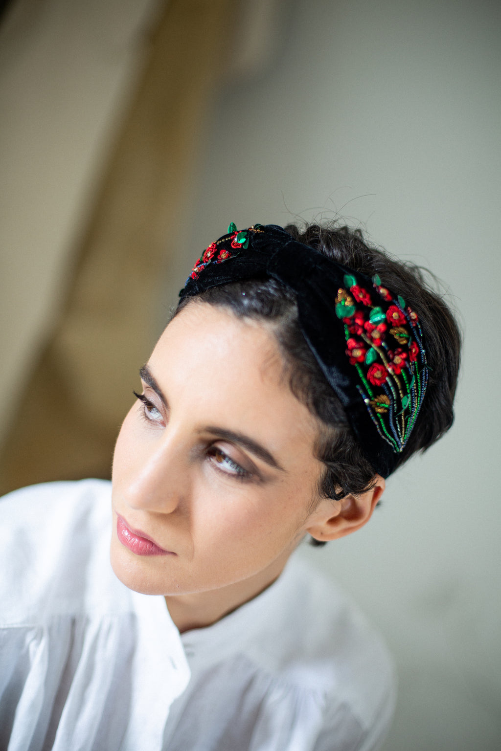 Hard Embroidered Headband | Rose