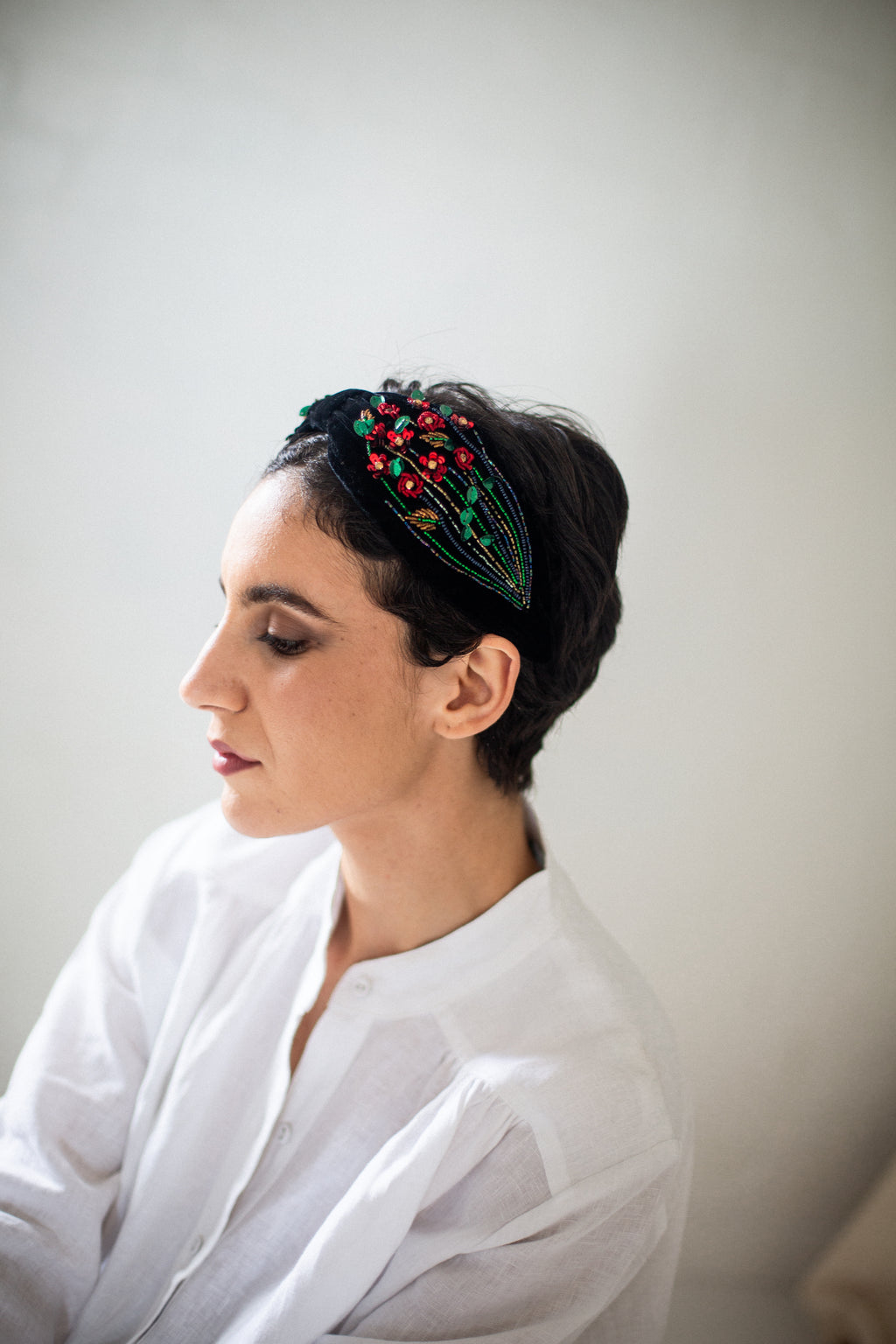 Hard Embroidered Headband | Rose