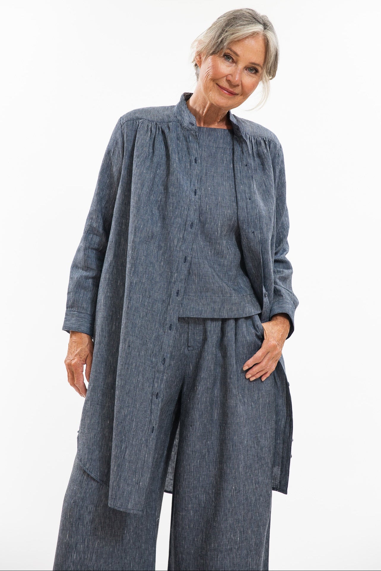 Ophelia Shirt Dress | Navy Pinstripe