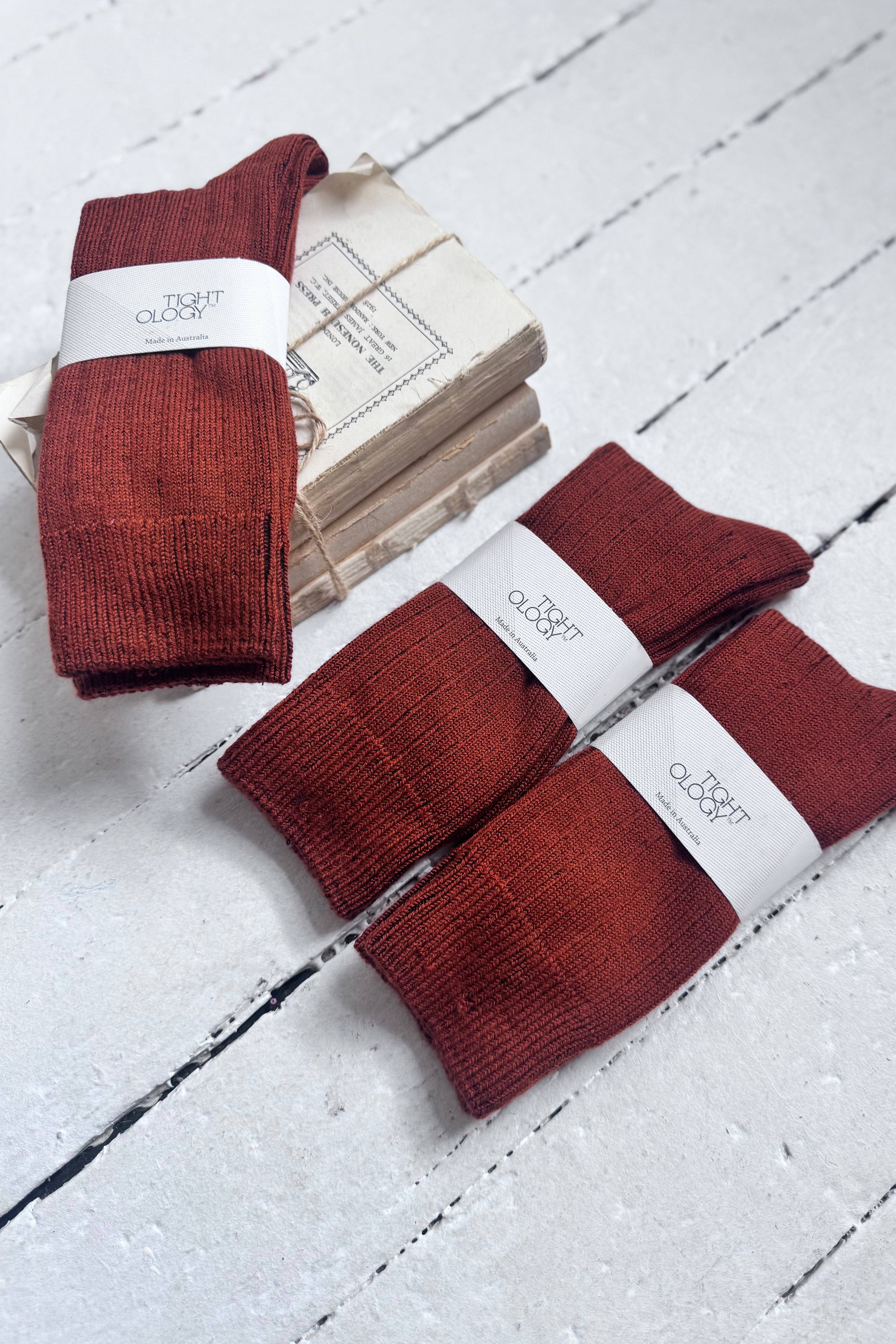 Tightology | Short Rib Merino Socks | Paprika