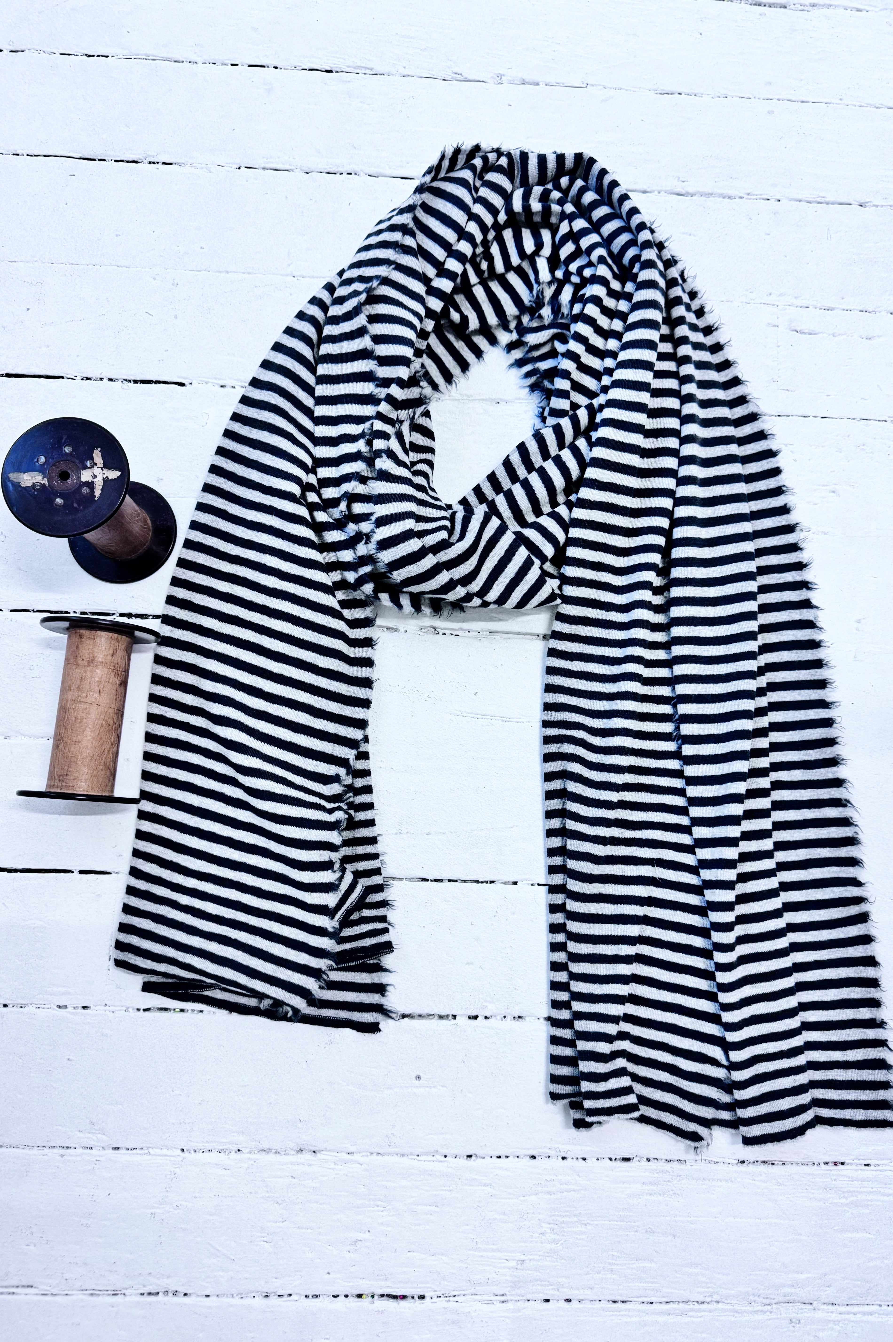Merino Scarf | Dawn Grey + Charcoal Stripe