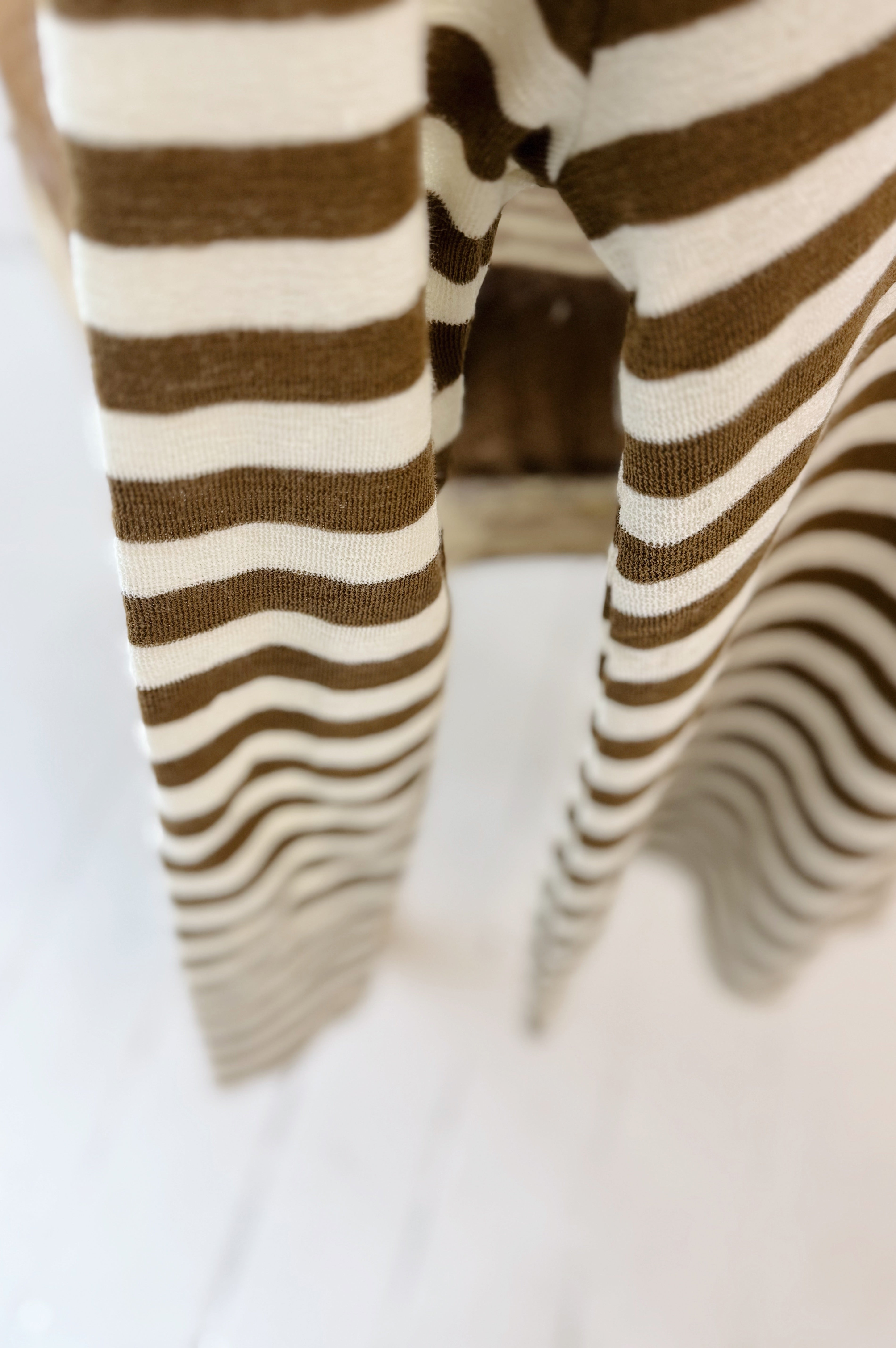 Merino Roll Neck | Raw White + Bronze Stripe
