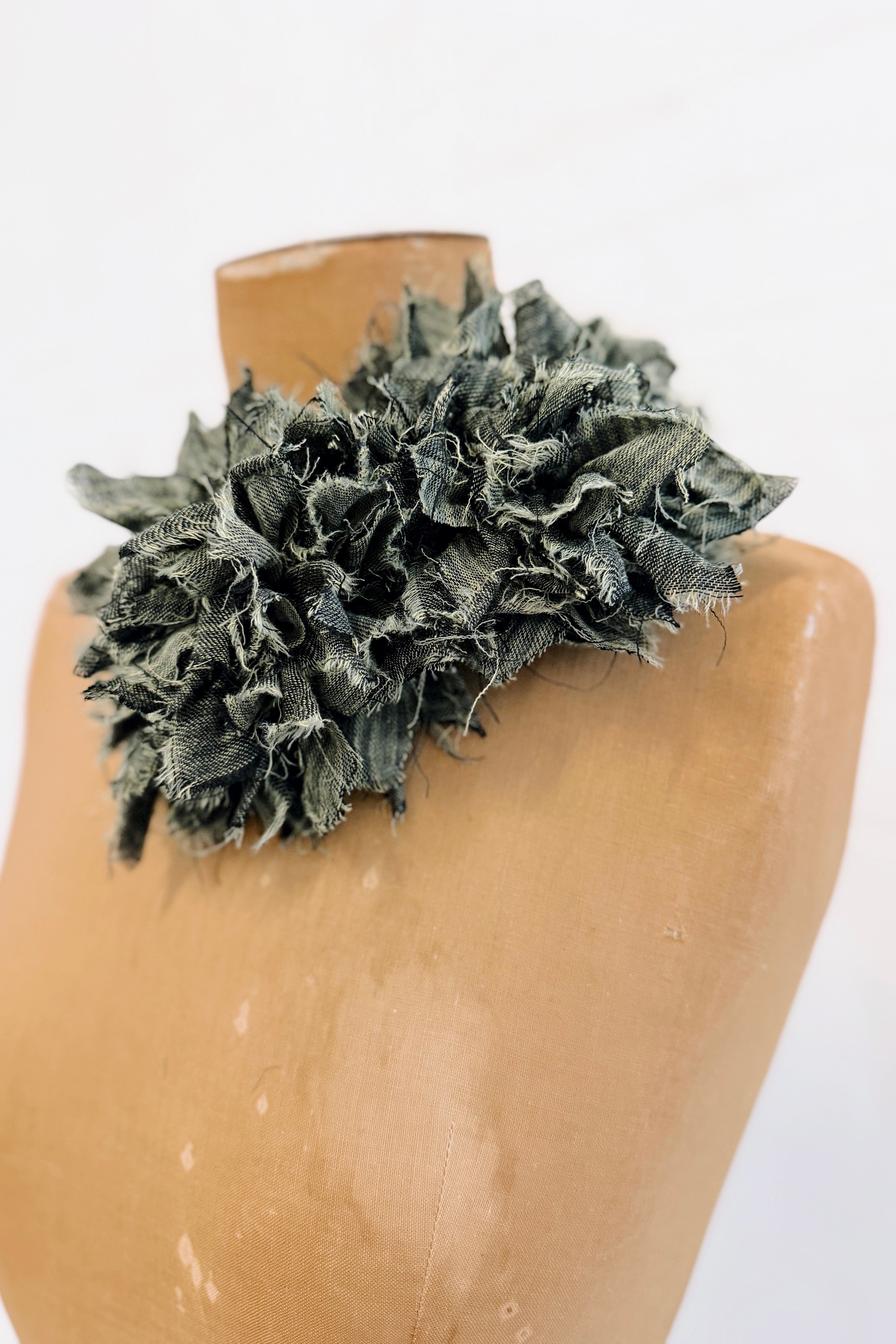 Fabric Flower Brooch | Olive Stripe