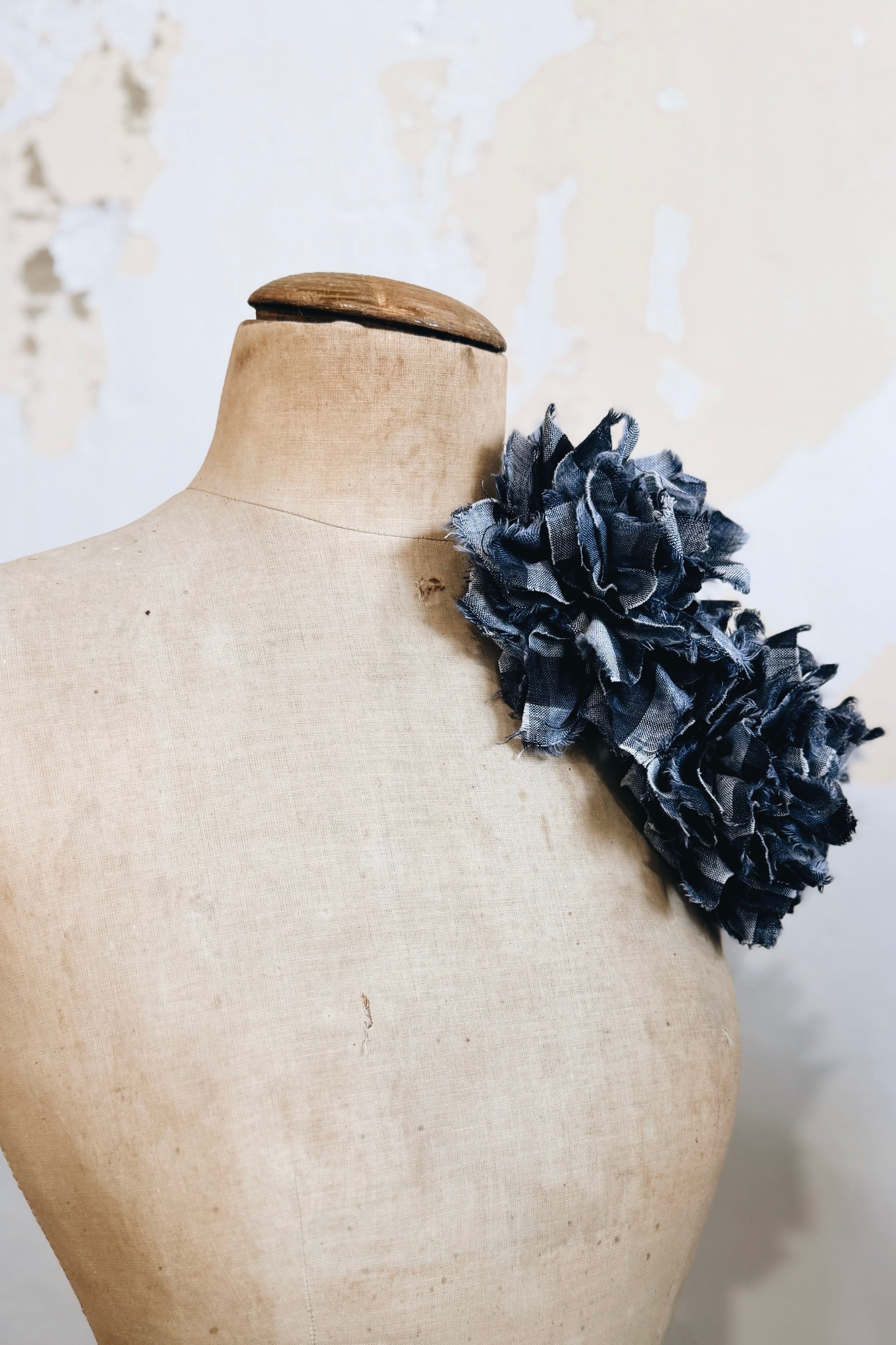 Fabric Flower Brooch | Bluestone Check