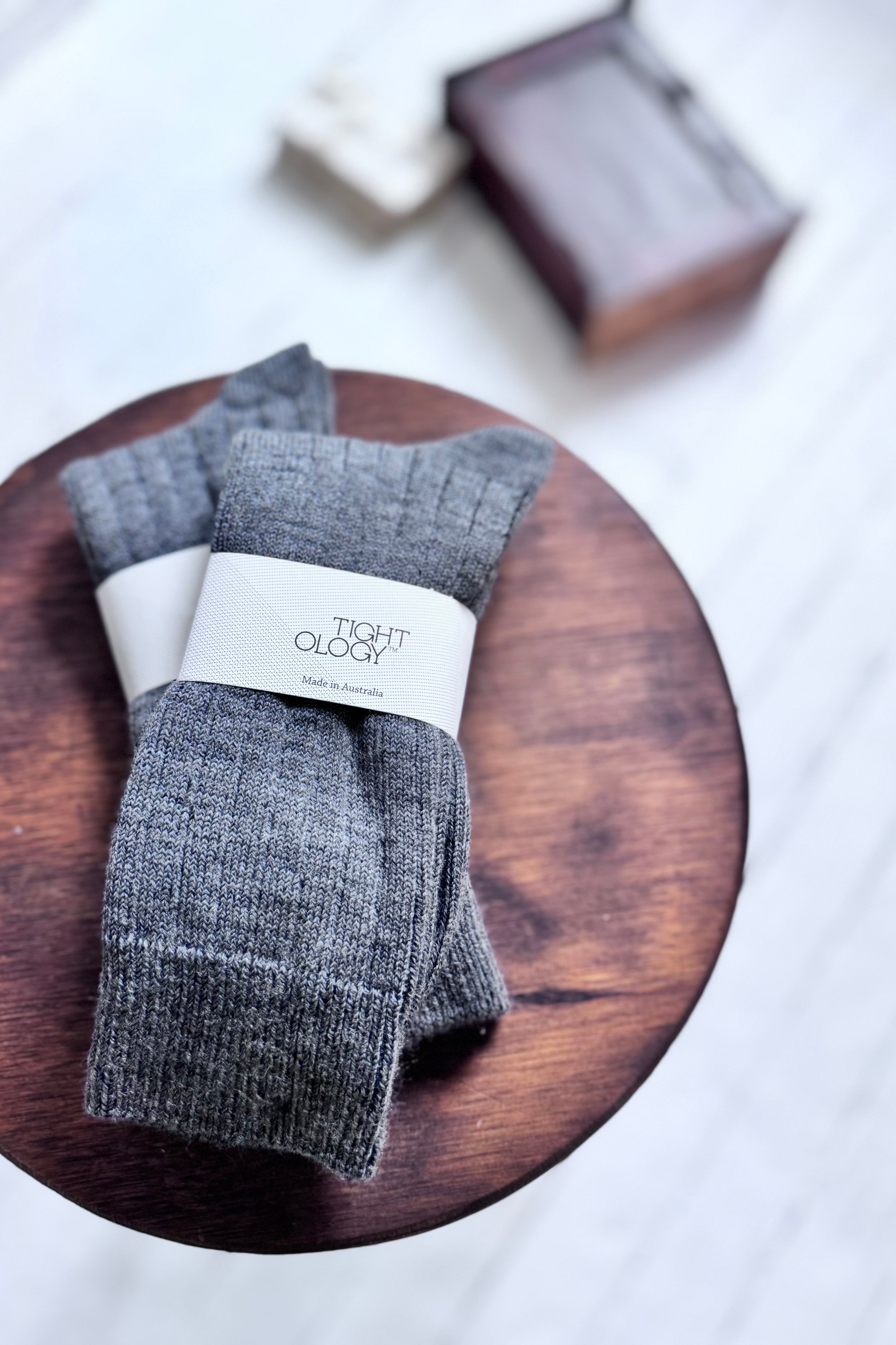 Tightology | Short Rib Merino Socks | Grey