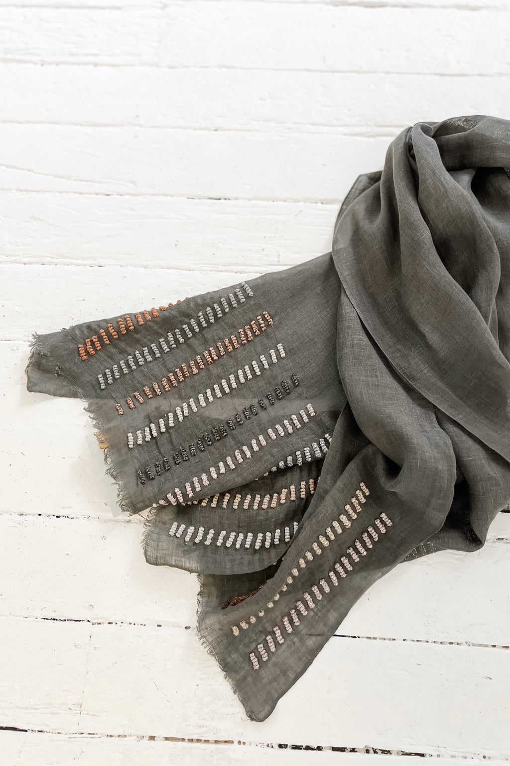Sophie Digard | Embroidered Linen Stole | Knotted Lines