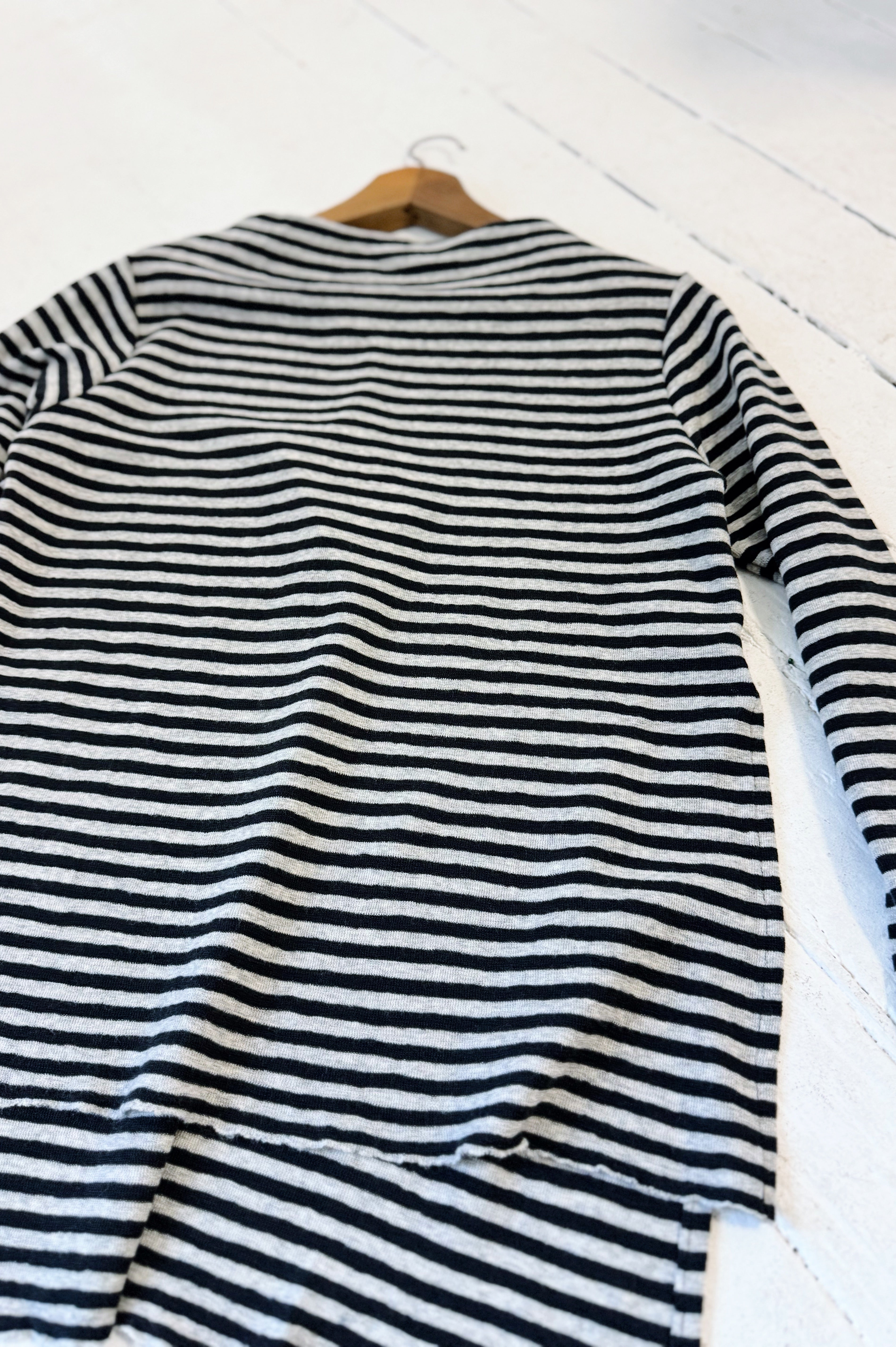 Merino With High Slits | Dawn Grey + Charcoal Stripe