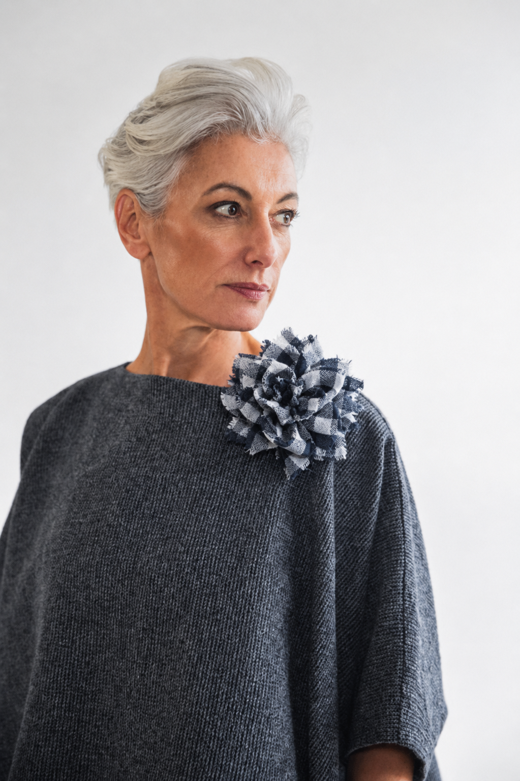 Fabric Flower Brooch | Bluestone Check
