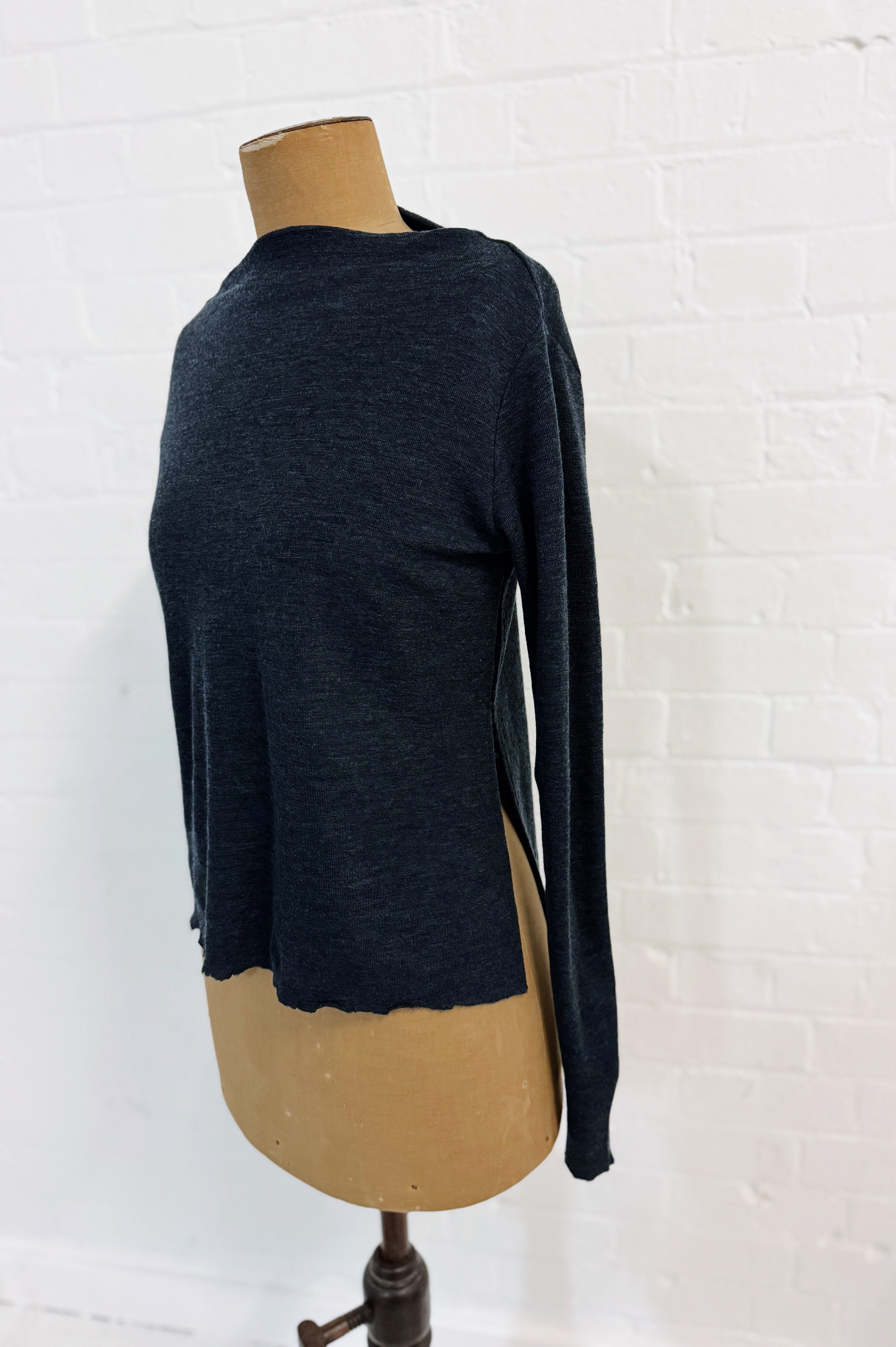 Merino With High Slits | Mid Blue Melange