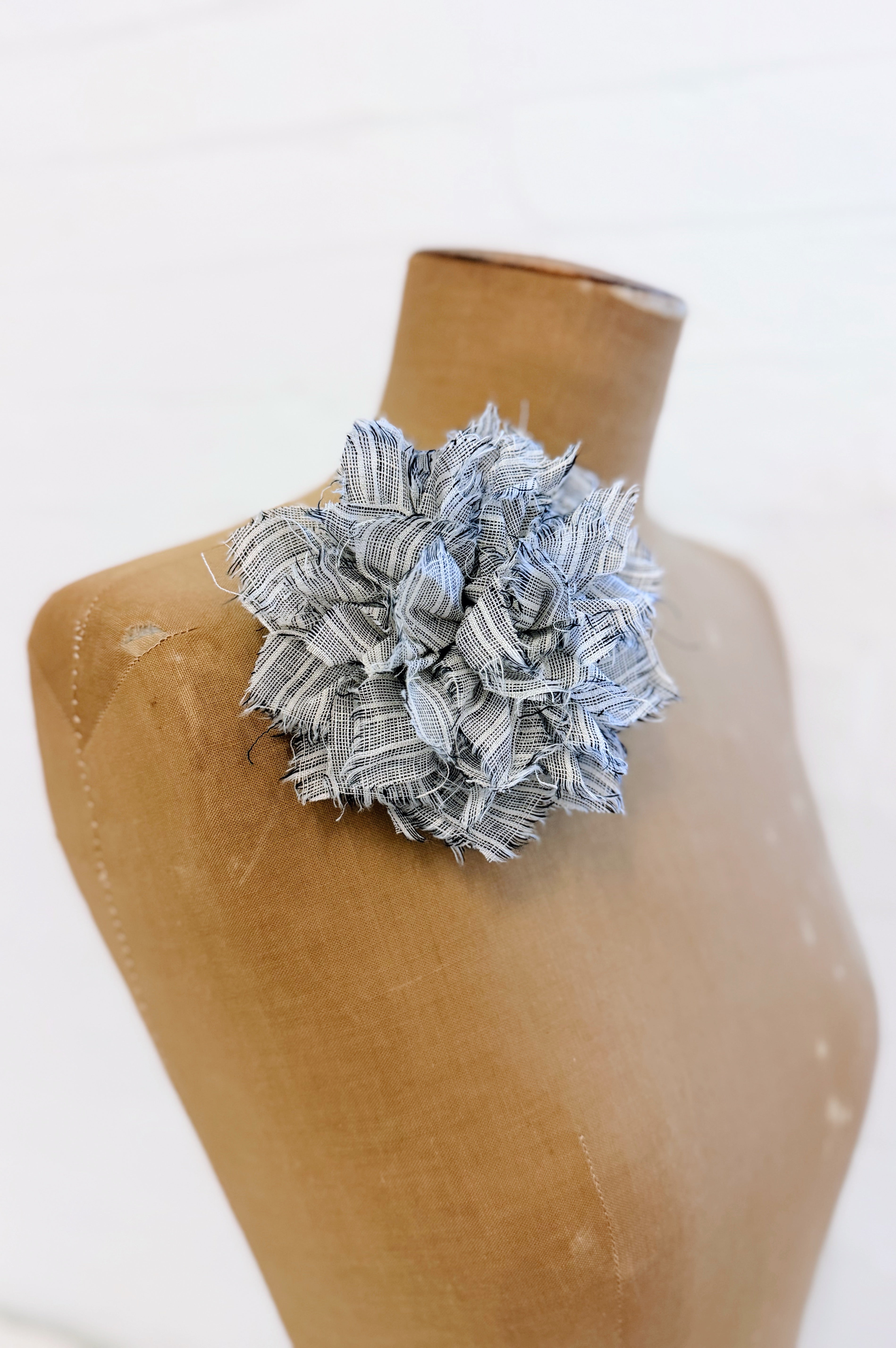Fabric Flower Brooch | Stippling Stripe