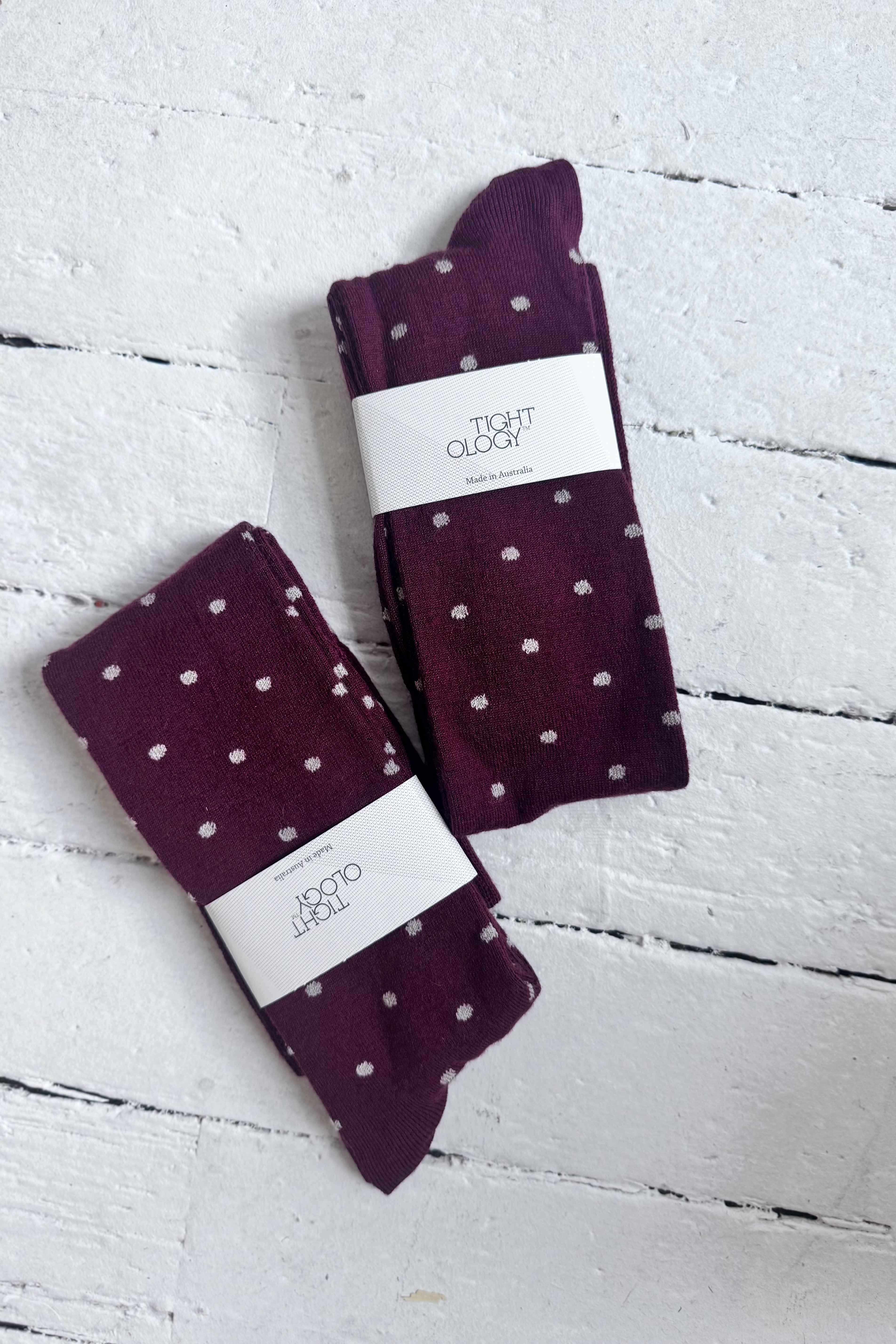 Tightology | Dotty Merino Socks | Burgundy