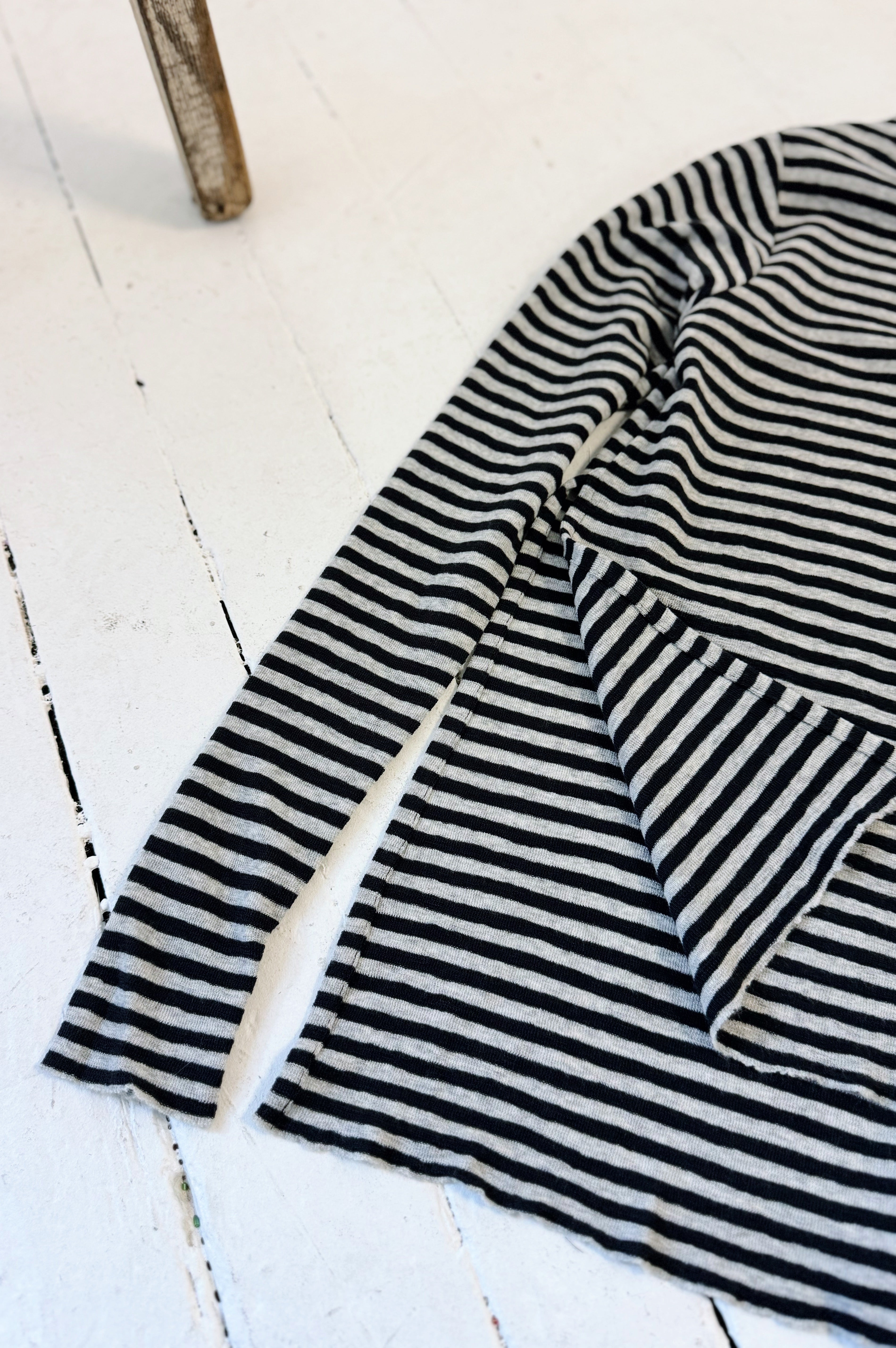 Merino With High Slits | Dawn Grey + Charcoal Stripe