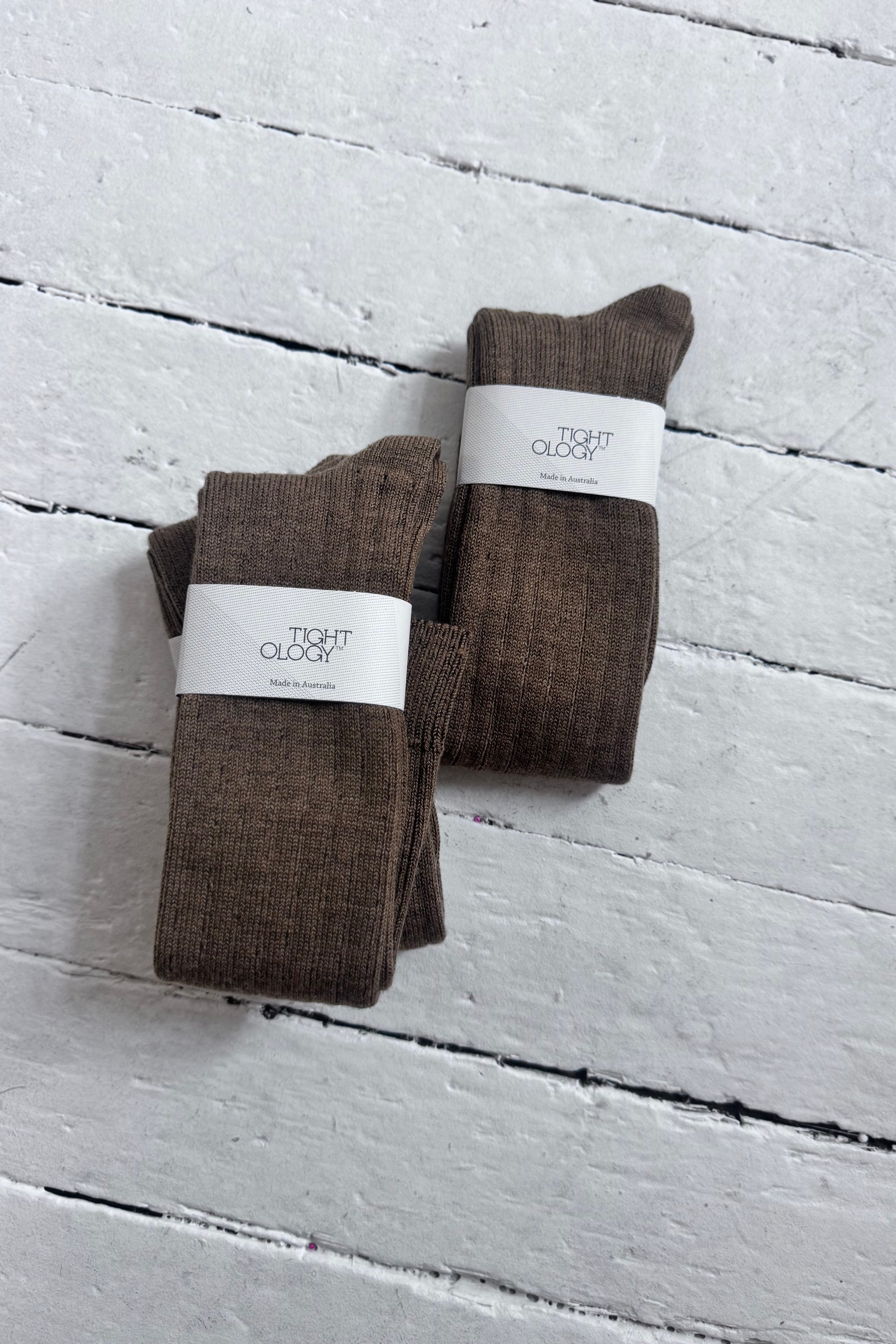 Tightology | Long Rib Merino Socks | Khaki