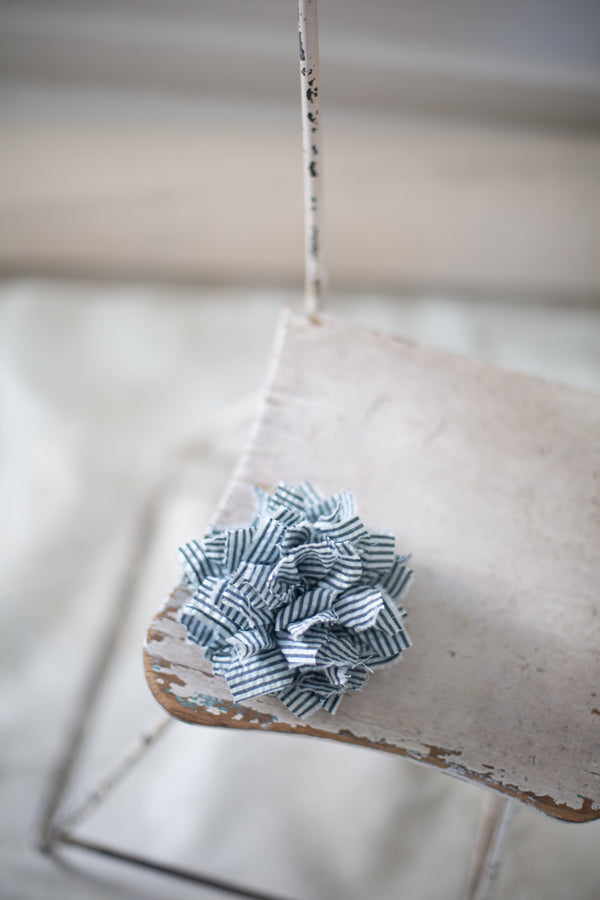 Fabric Flower Brooch | Smokey Blue Stripe