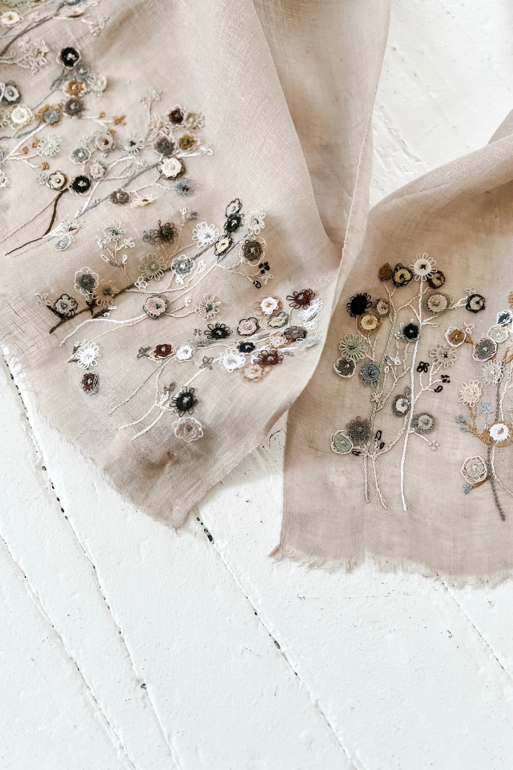 Sophie Digard | Embroidered Linen Stole | Field Flowers