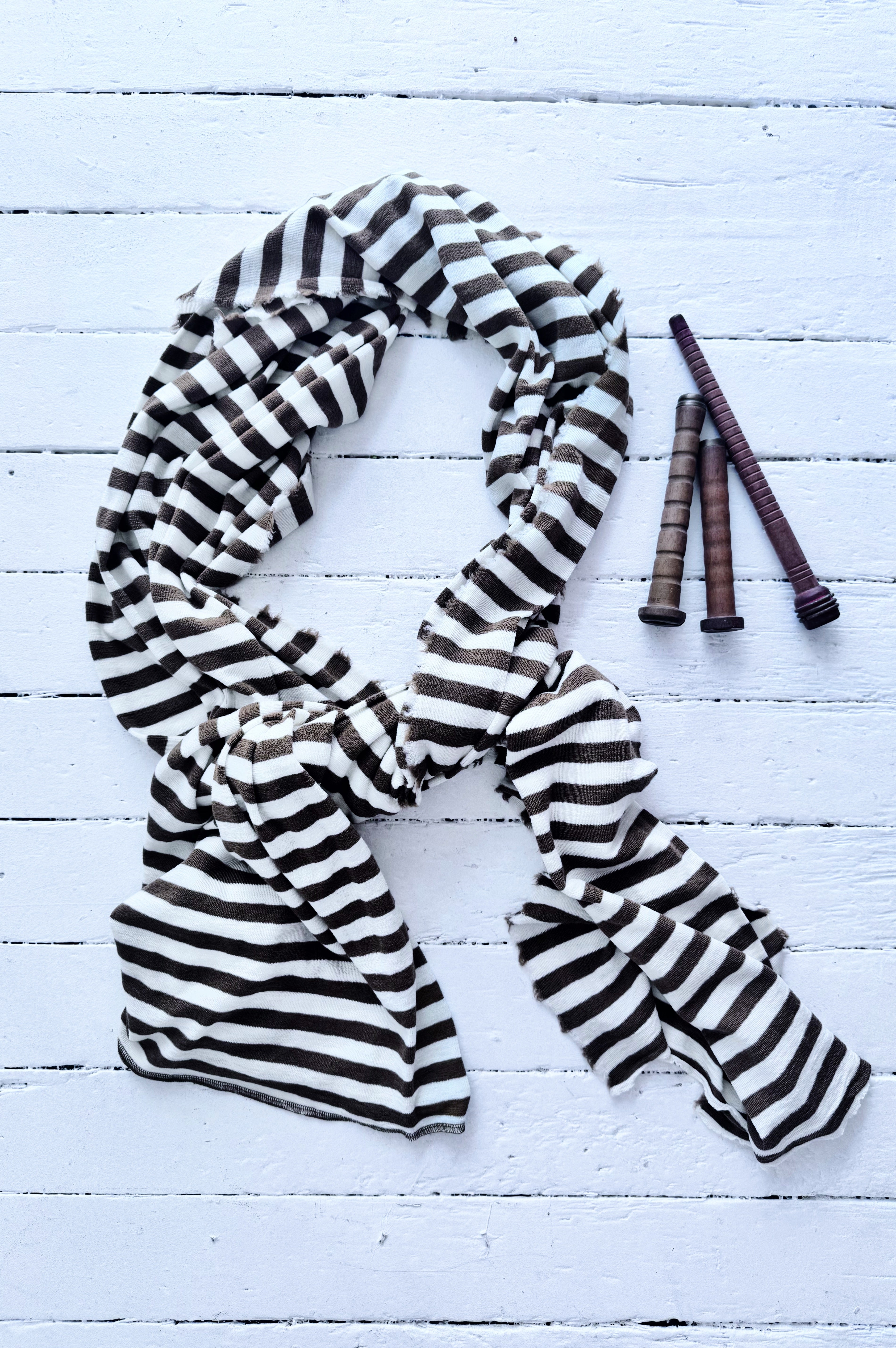 Merino Scarf | Raw White + Bronze Stripe