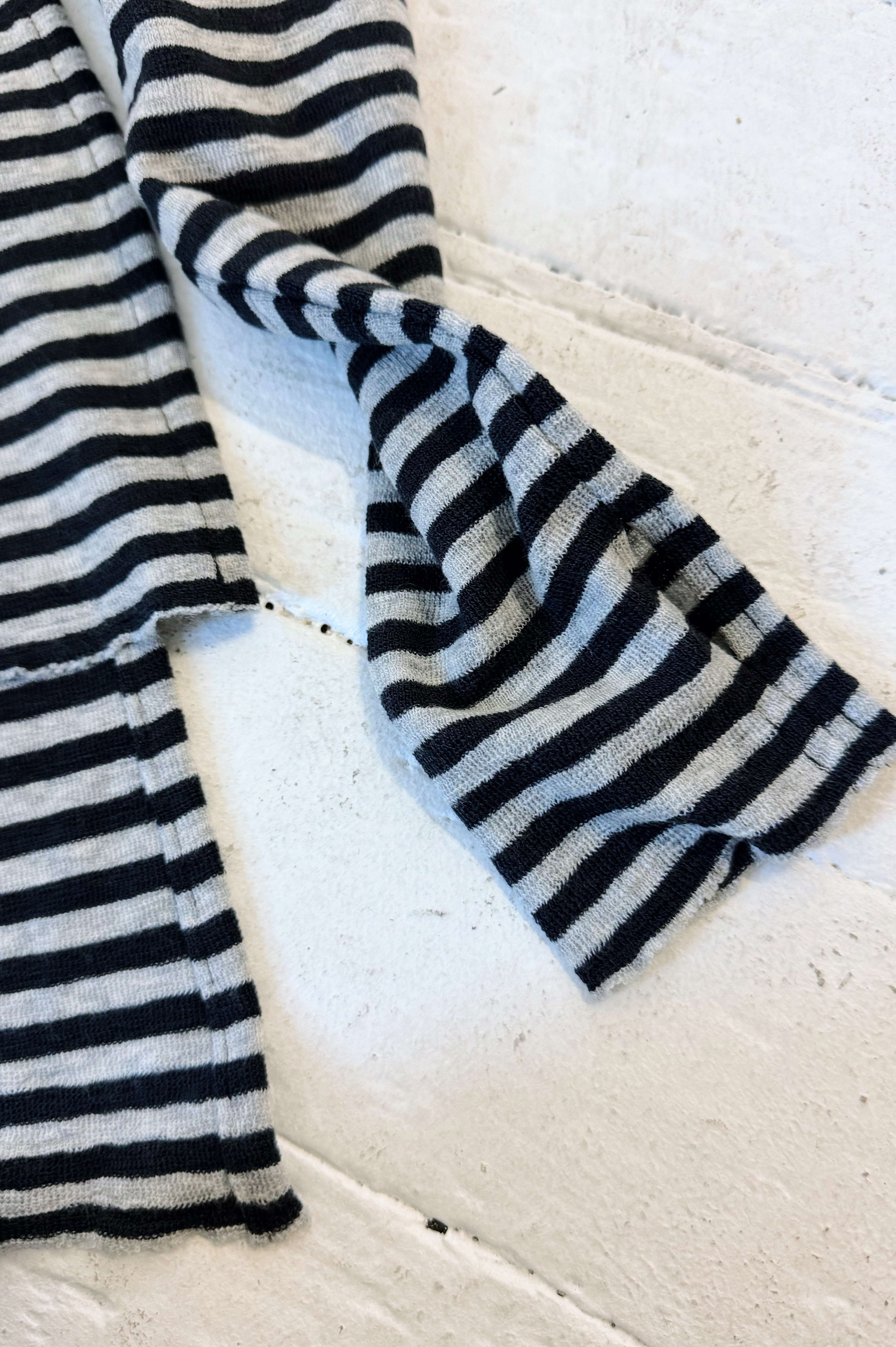 Merino With High Slits | Dawn Grey + Charcoal Stripe