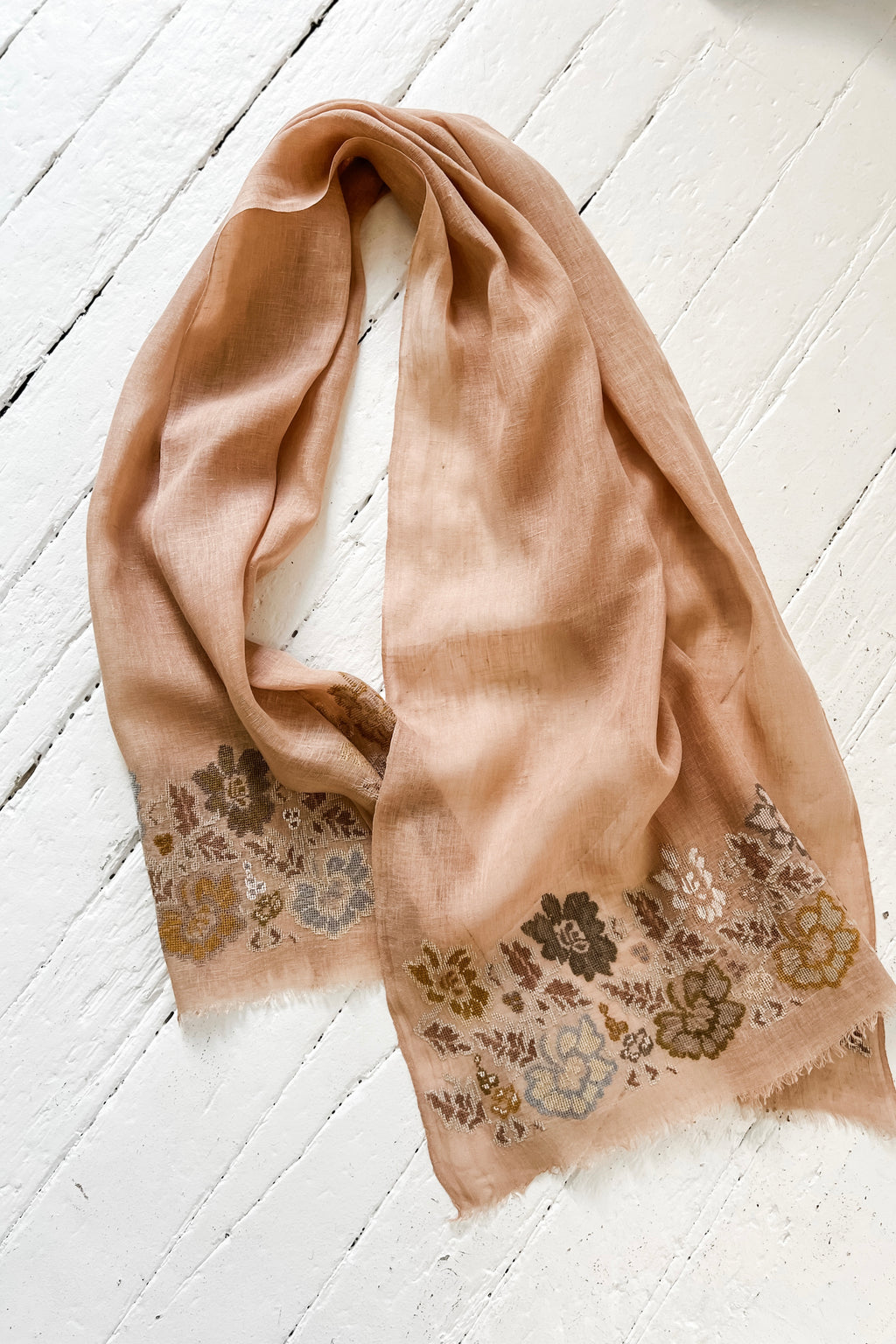 Sophie Digard | Embroidered Linen Stole | Cross Stitch Floral