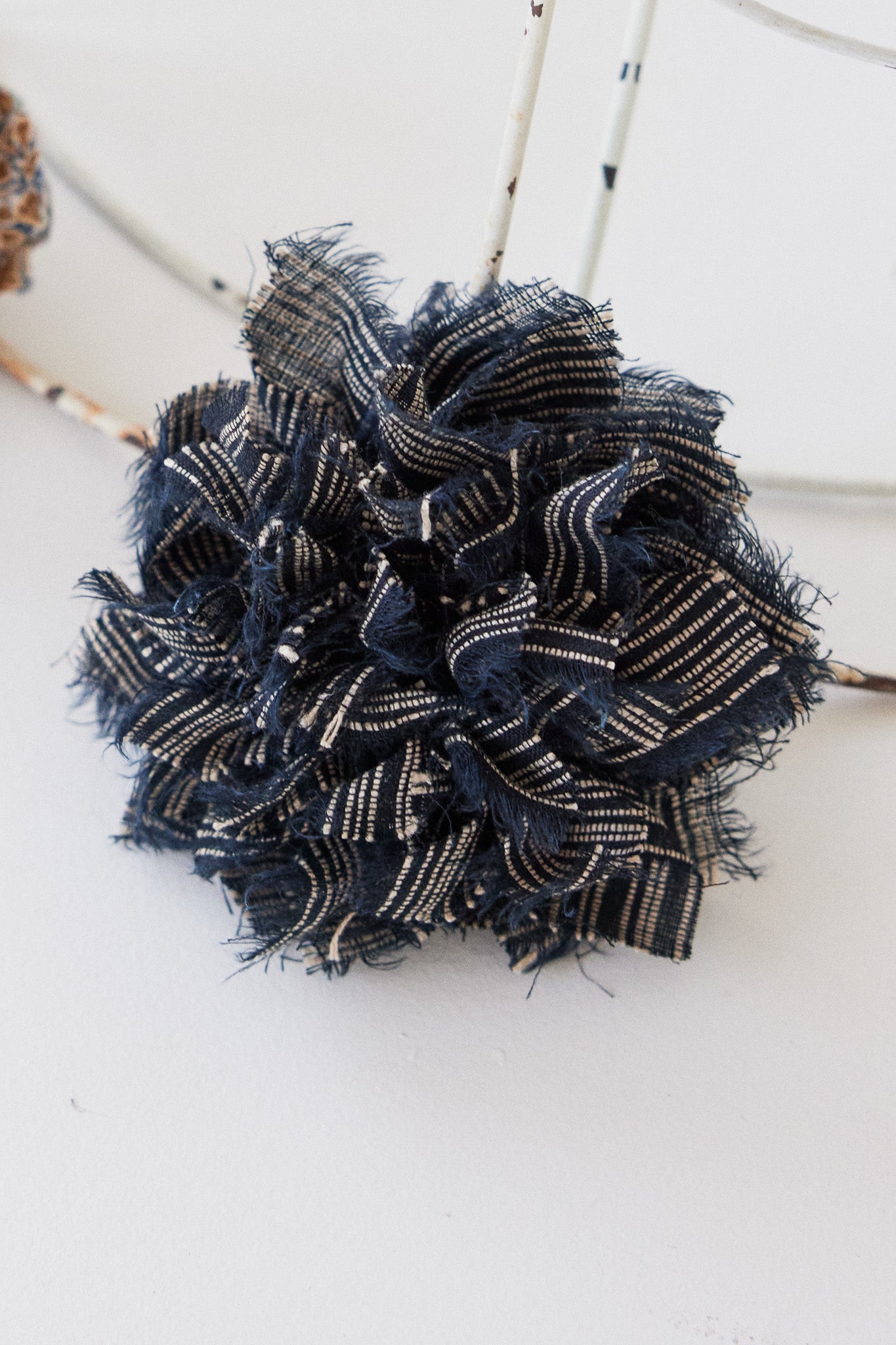 Fabric Flower Brooch | Raven Stripe