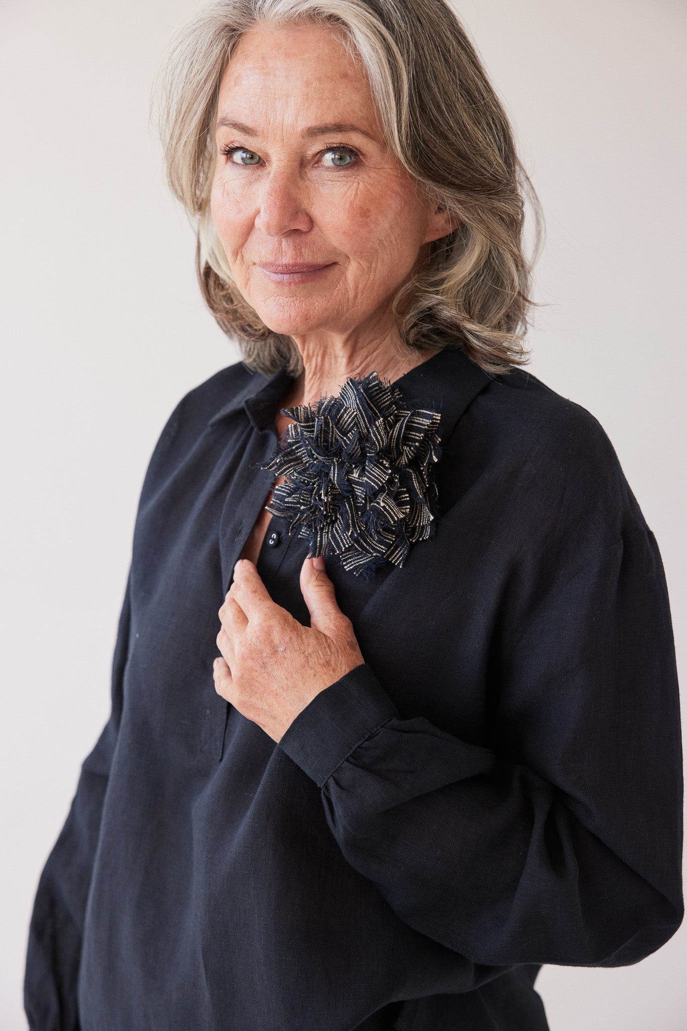 Fabric Flower Brooch | Raven Stripe