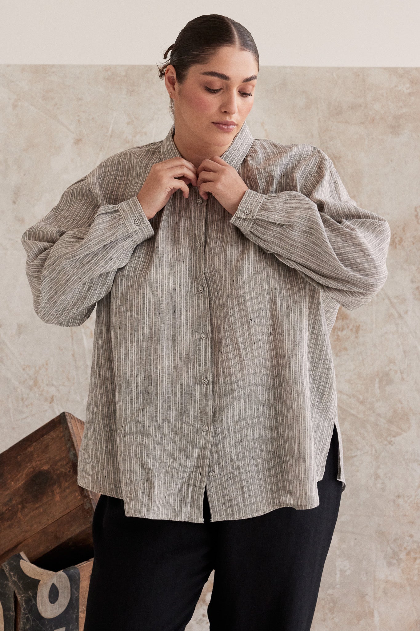 Cohen Button Through Shirt | Stippling Stripe